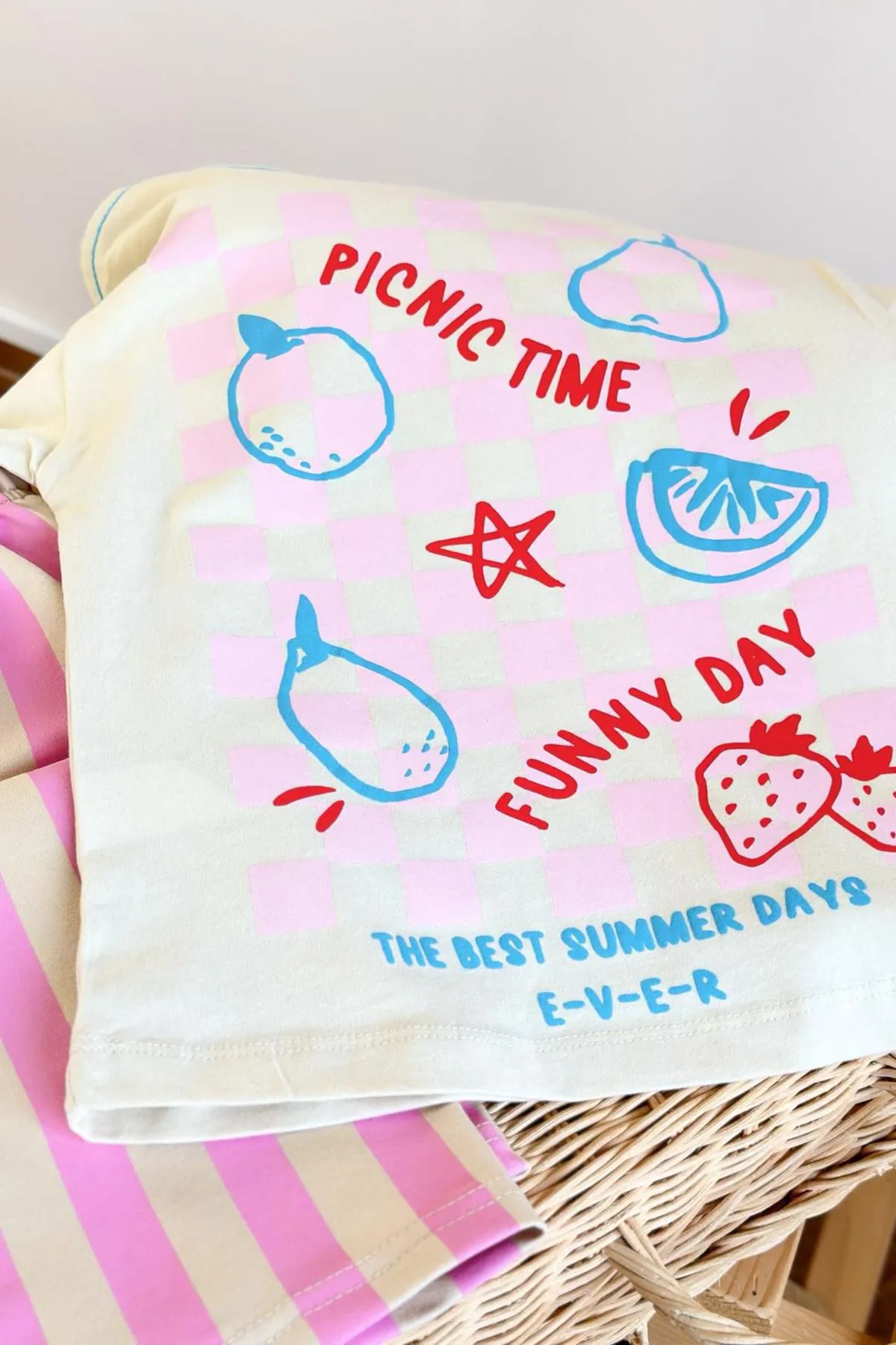 Miniğimin Cicileri Summer Fruits Baskılı Tişörtlü Çizgili Kız Çocuk Takım - Pembe