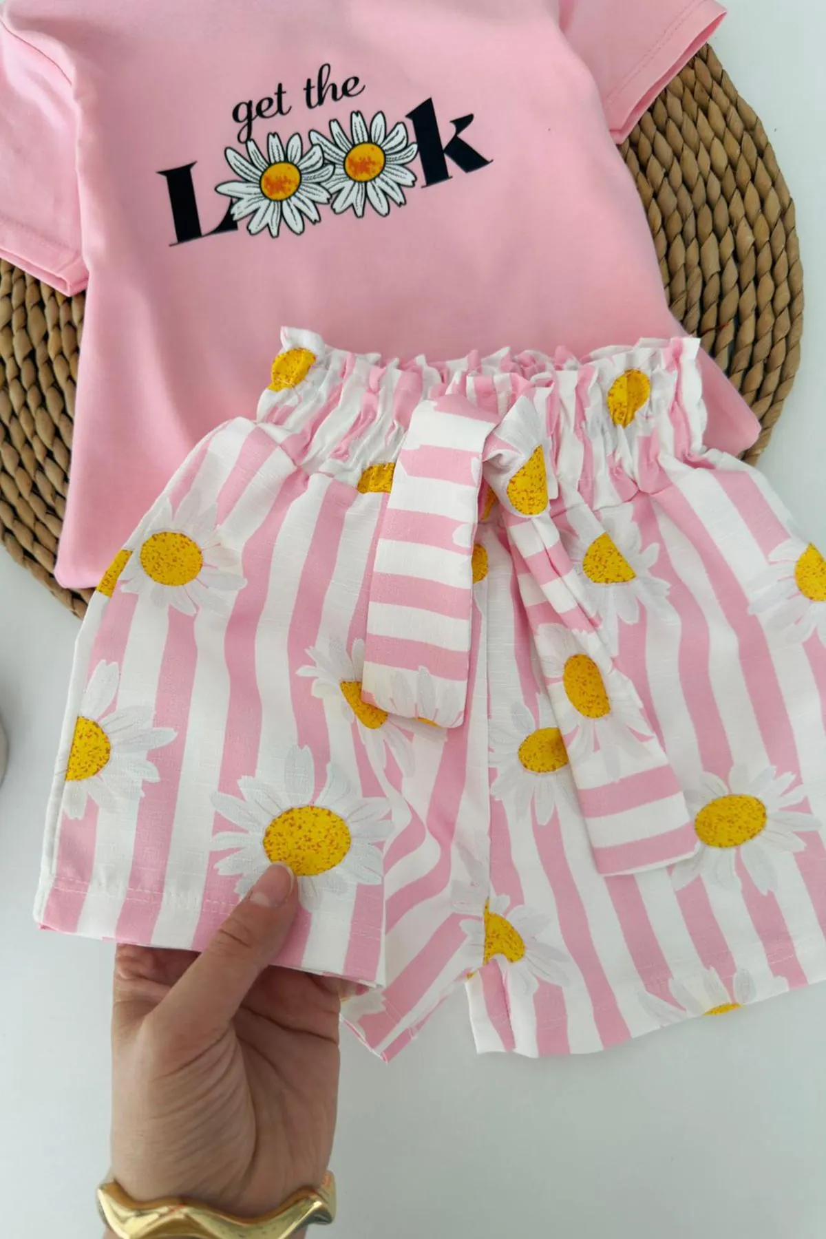 Miniğimin Cicileri Look Papatya Baskılı Kız Çocuk Şortlu Takım - Pembe