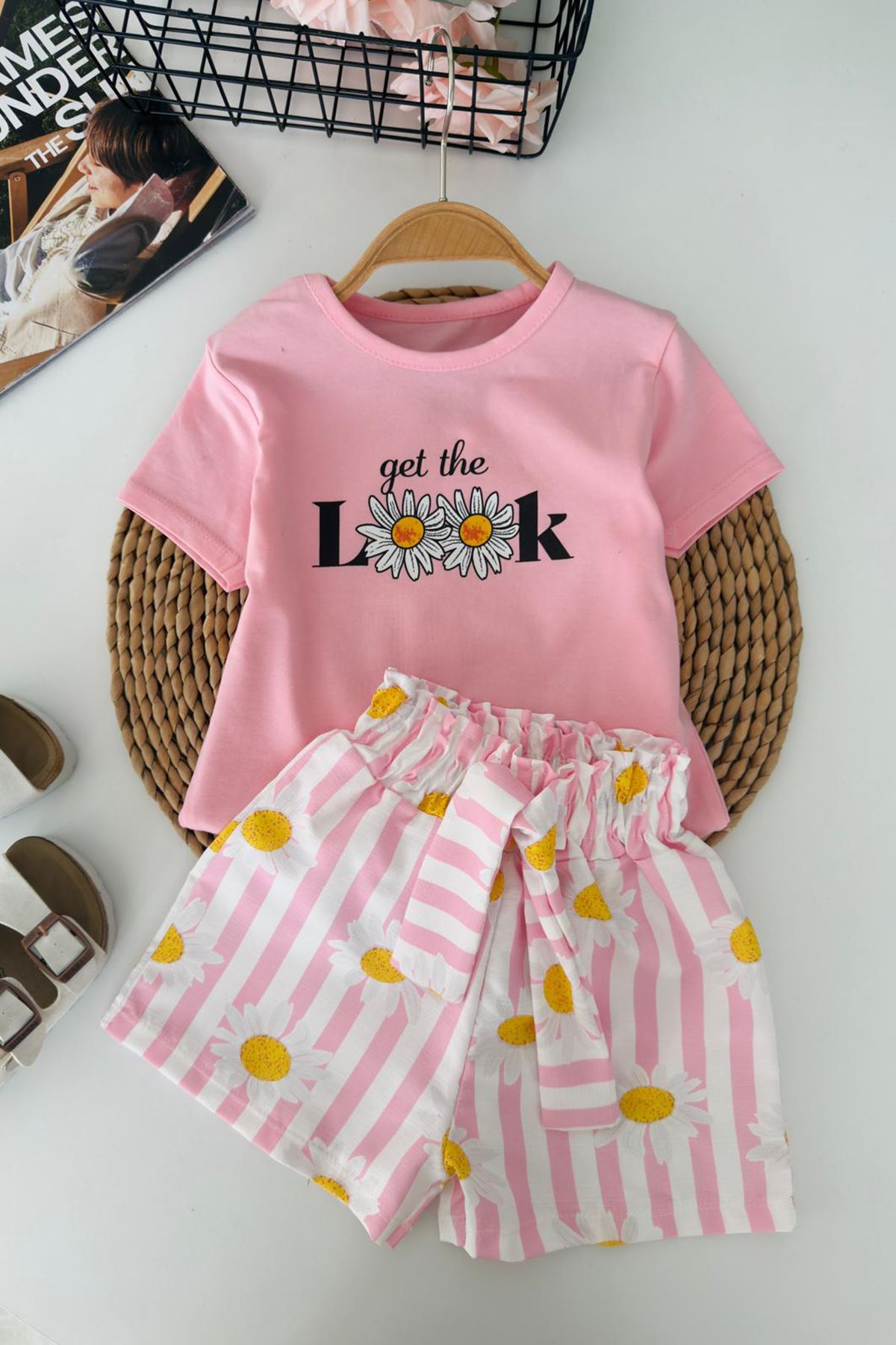 Miniğimin Cicileri Look Papatya Baskılı Kız Çocuk Şortlu Takım - Pembe
