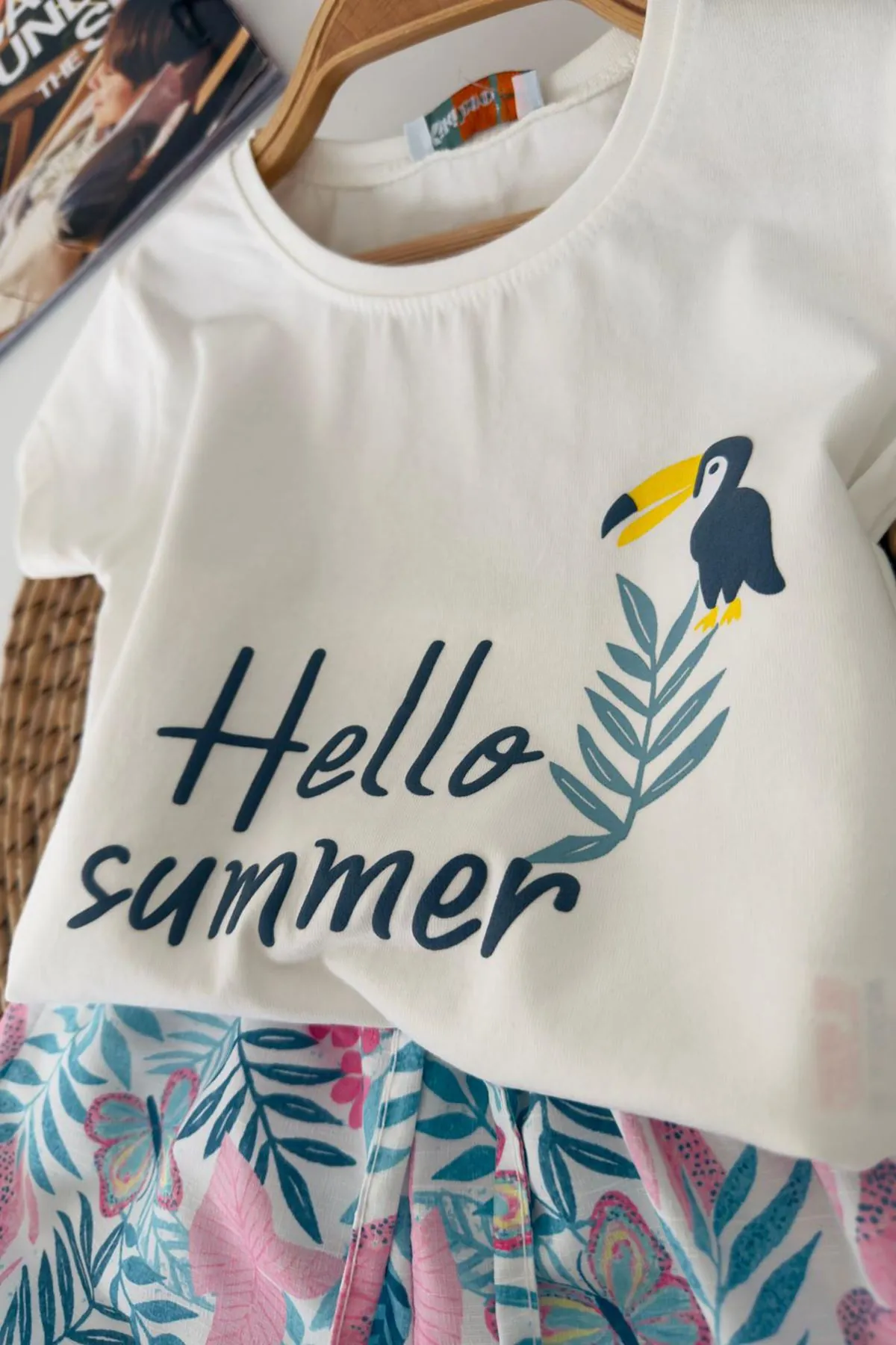 Miniğimin Cicileri Hello Summer Baskılı Kız Çocuk Şortlu Takım - Ekru
