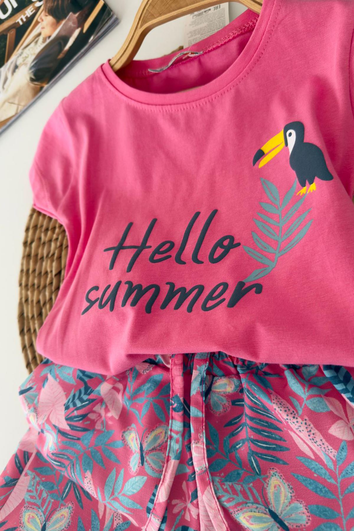 Miniğimin Cicileri Hello Summer Baskılı Kız Çocuk Şortlu Takım - Fuşya