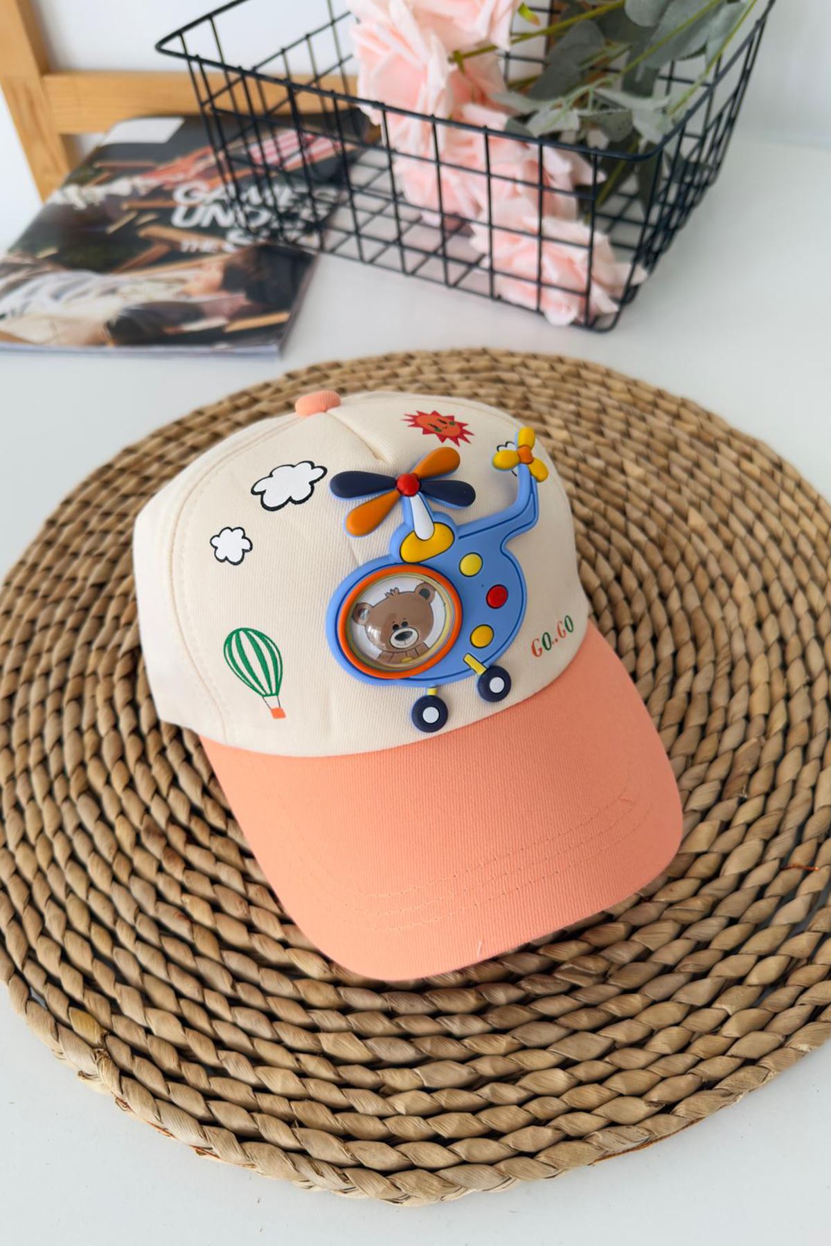 Miniğimin Cicileri 5-8 Helikopter Bear Desenli Unisex Çocuk Şapka - Krem