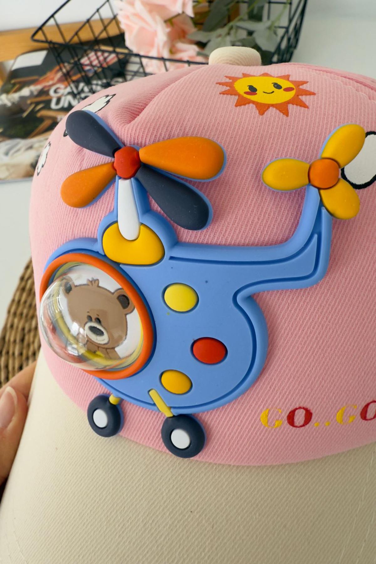 Miniğimin Cicileri 5-8 Helikopter Bear Desenli Unisex Çocuk Şapka - Pembe