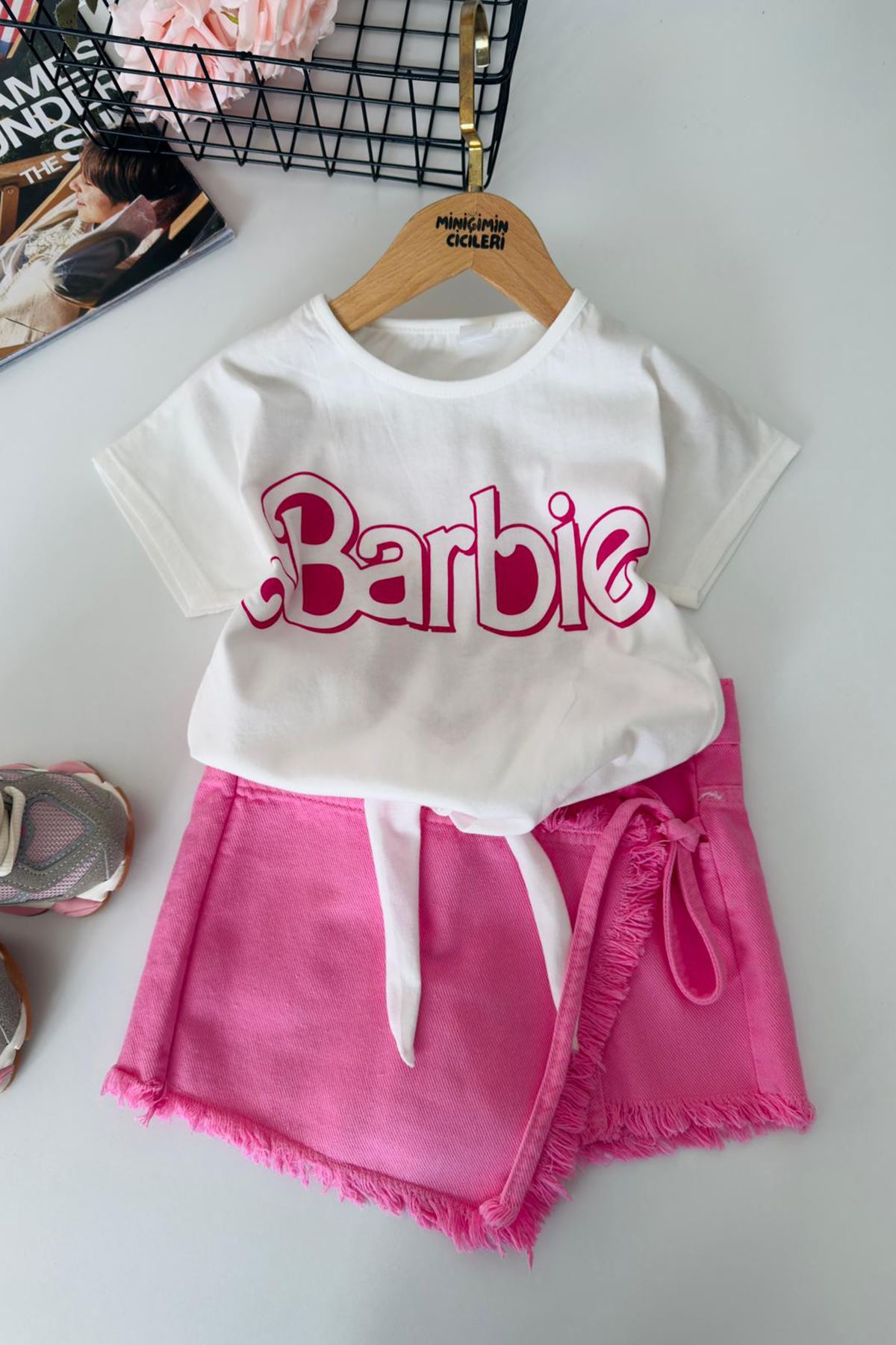 Miniğimin Cicileri Brb Baskılı Şort Etekli Kız Çocuk 2 li Takım - Pembe