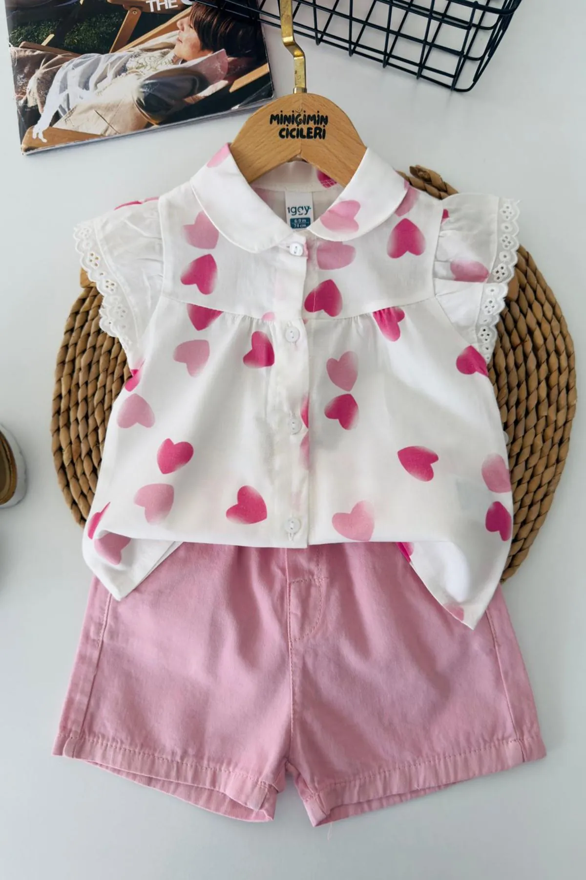 Miniğimin Cicileri Kalp Baskılı Kız Çocuk Yazlık Takım - Pembe