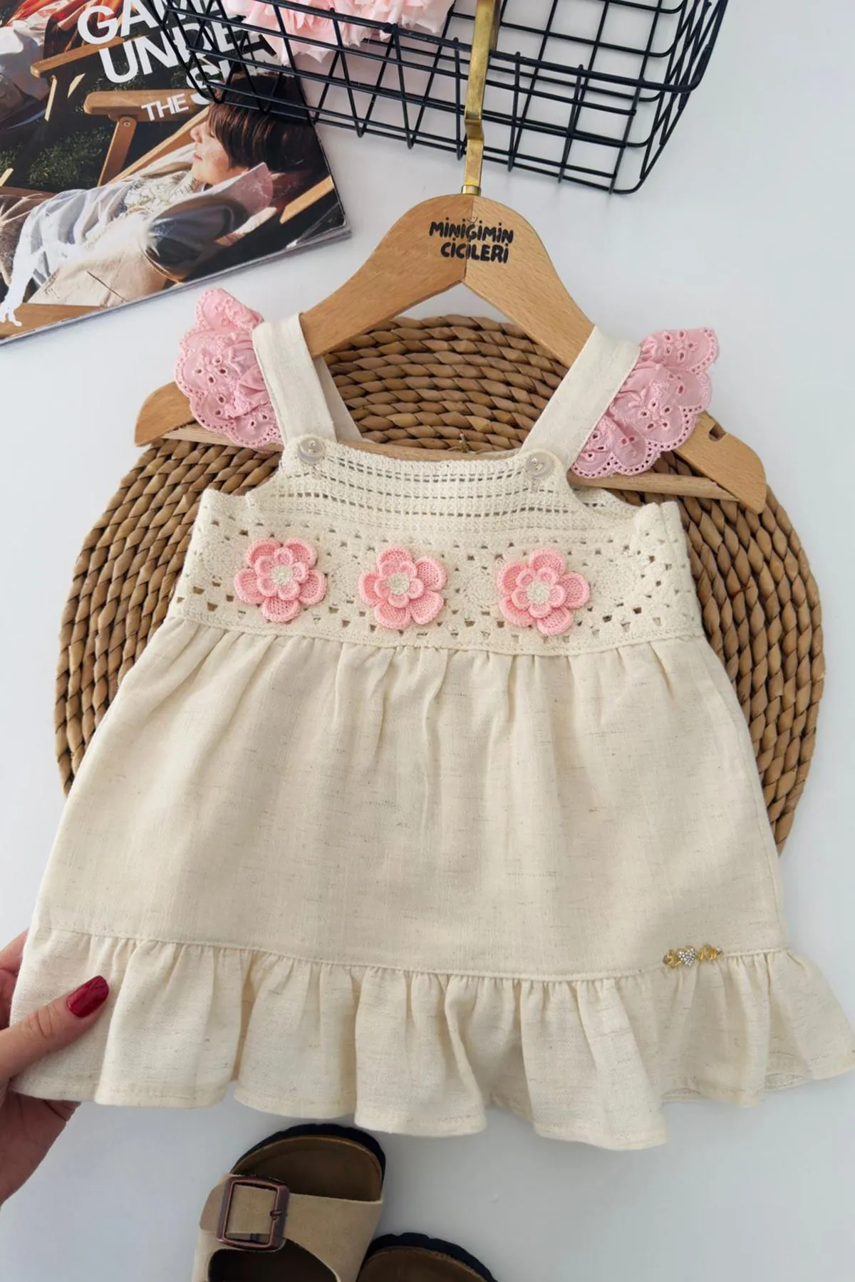 Miniğimin Cicileri Örgü Çiçek Detaylı Kız Bebek 2 li Takım - Pembe