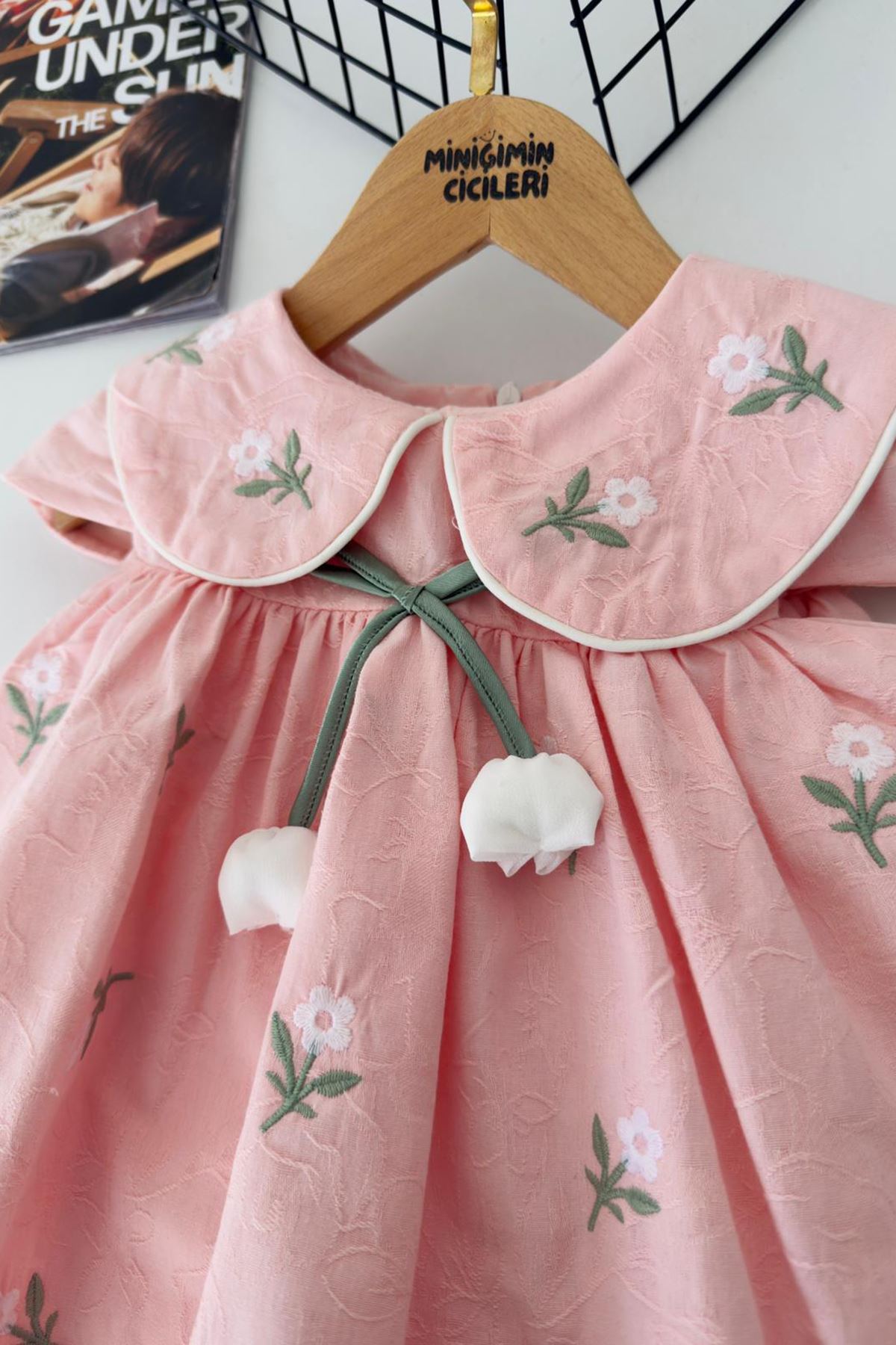 Miniğimin Cicileri Lale Detaylı Kız Bebek Pamuk Elbise - Pembe
