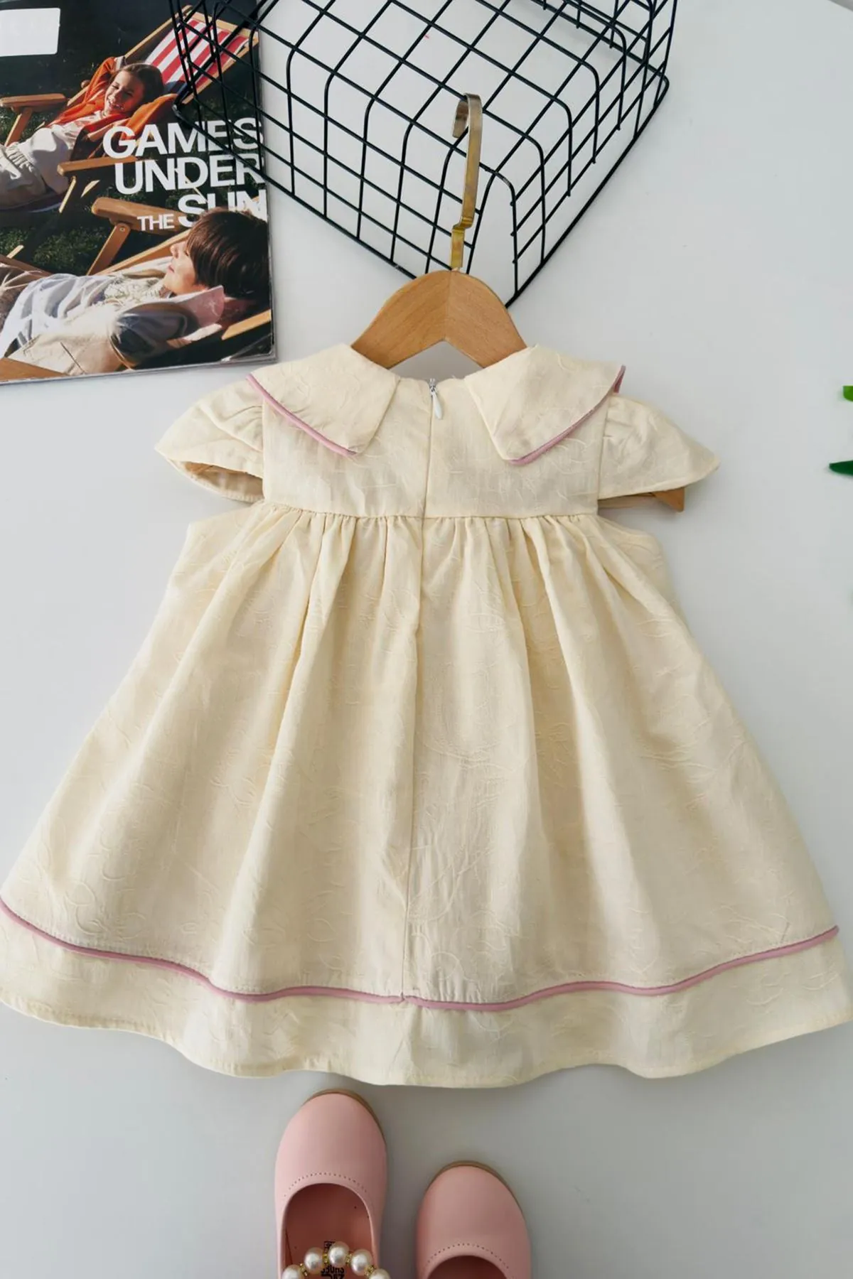 Miniğimin Cicileri Lale Detaylı Kız Bebek Pamuk Elbise - Bej