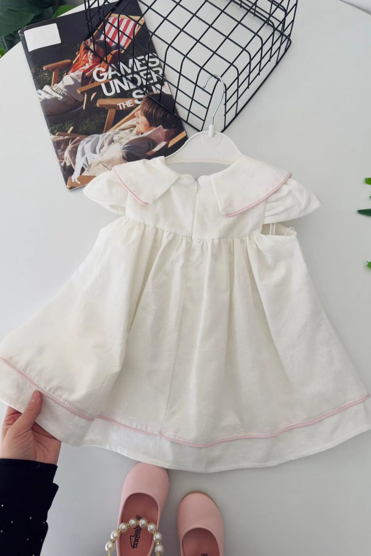 Miniğimin Cicileri Lale Detaylı Kız Bebek Pamuk Elbise - Ekru