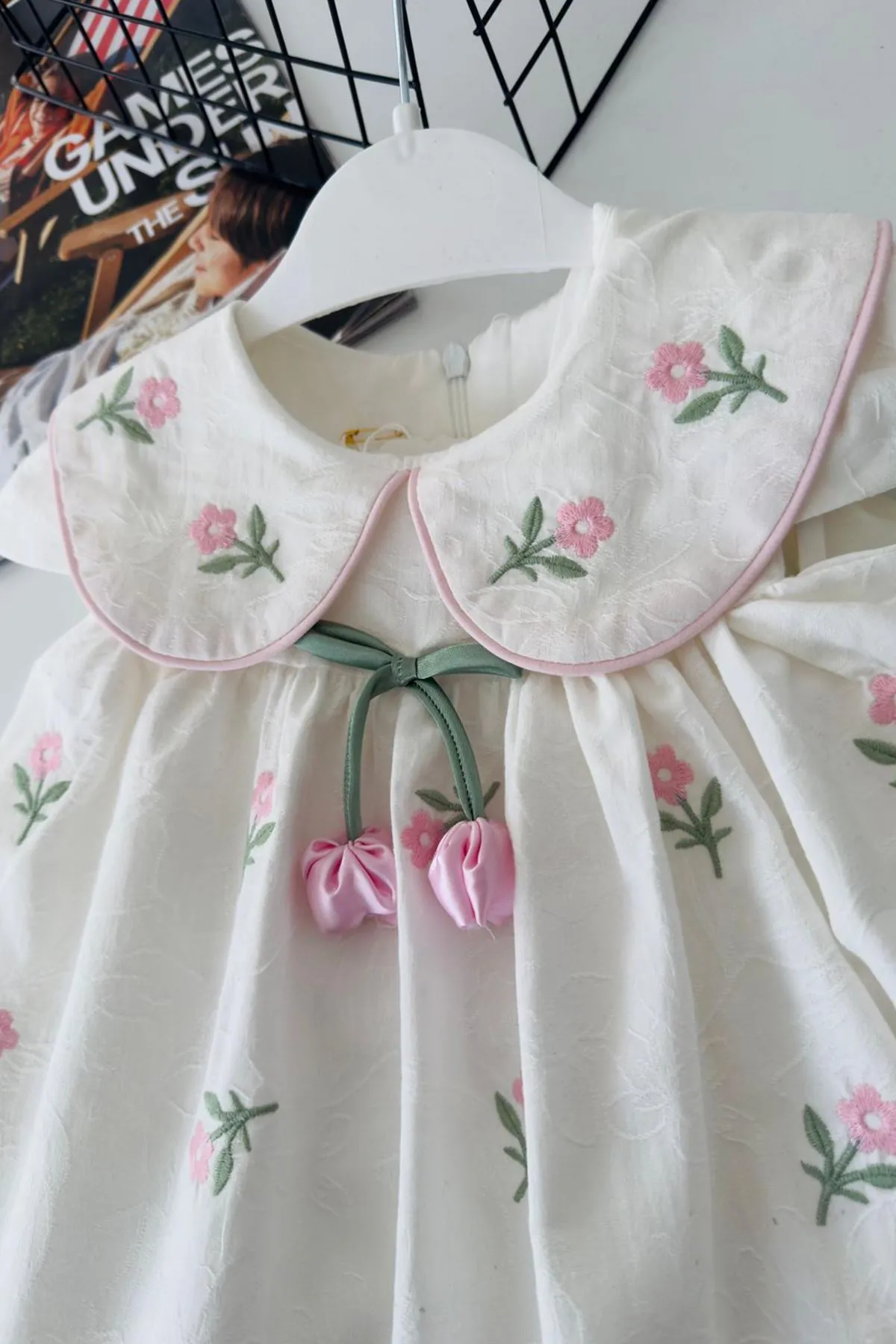 Miniğimin Cicileri Lale Detaylı Kız Bebek Pamuk Elbise - Ekru