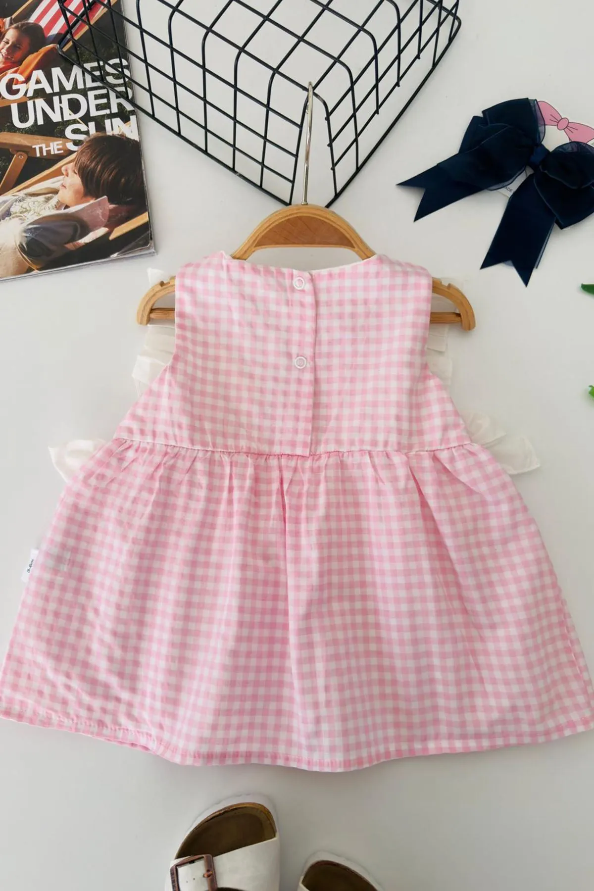 Miniğimin Cicileri Çilek İşleme Detaylı Pötikare Kız Bebek Elbise - Pembe