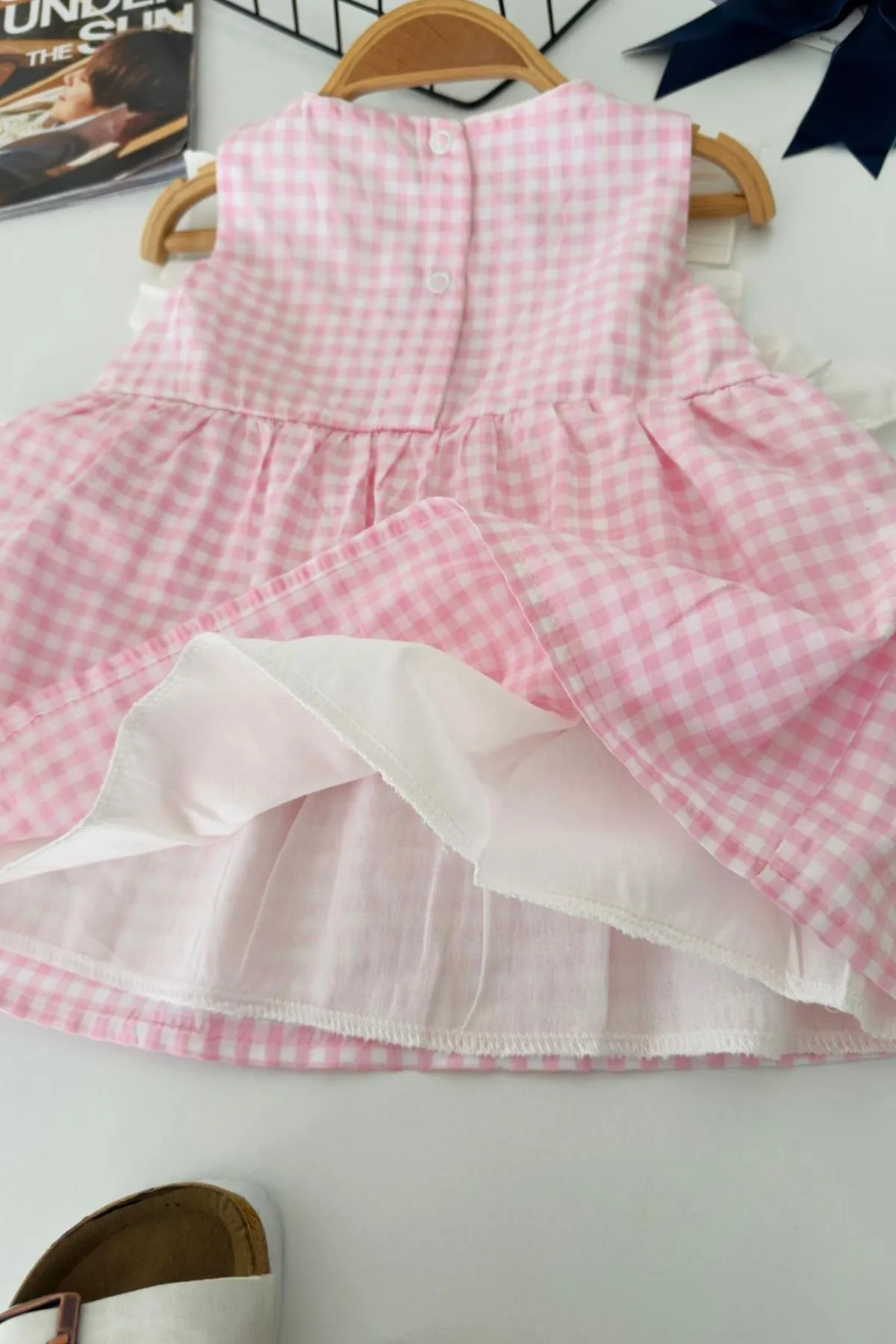 Miniğimin Cicileri Çilek İşleme Detaylı Pötikare Kız Bebek Elbise - Pembe