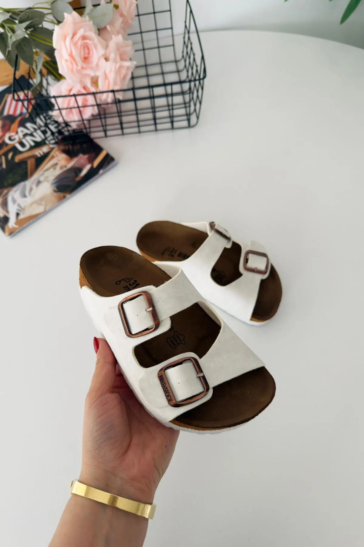 Miniğimin Cicileri Mantar Tabanlı Unisex Çocuk Terliği - Beyaz