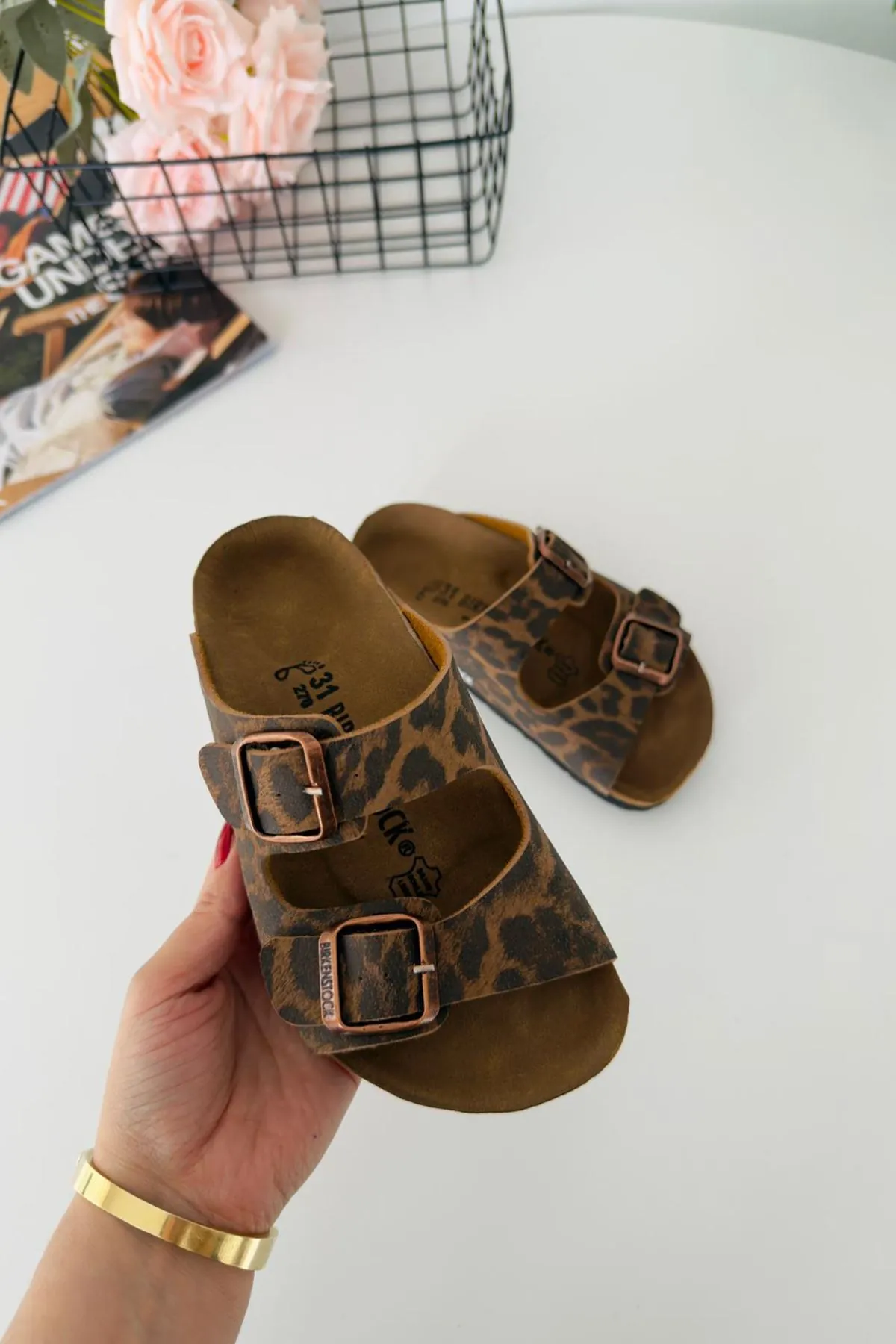 Miniğimin Cicileri Mantar Tabanlı Unisex Çocuk Terliği - Leopar