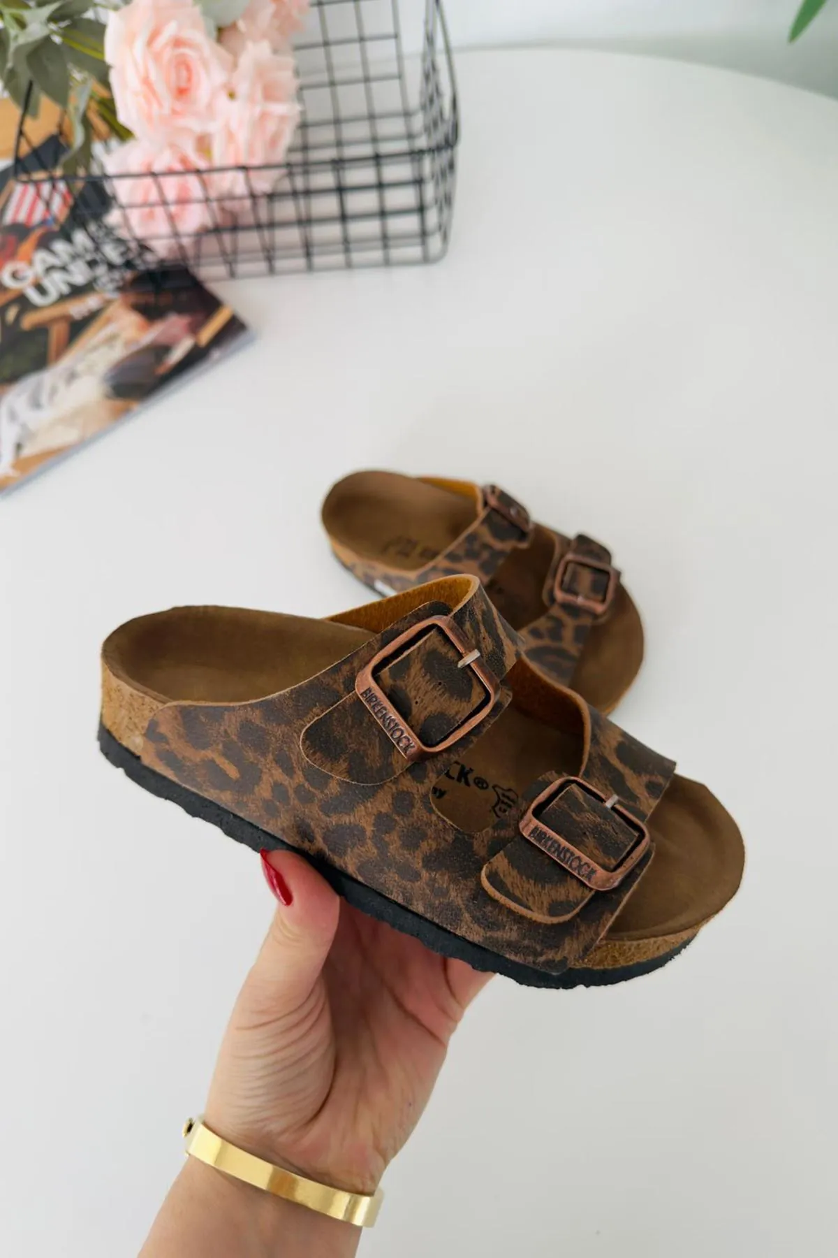 Miniğimin Cicileri Mantar Tabanlı Unisex Çocuk Terliği - Leopar