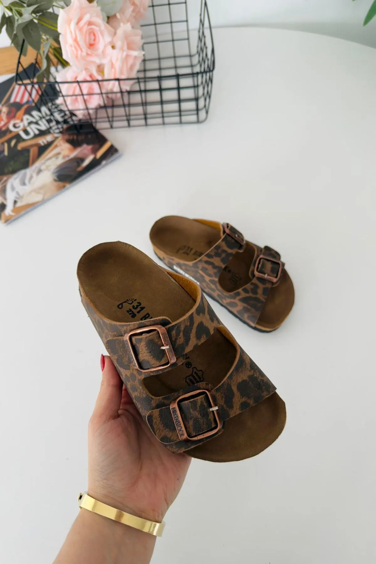 Miniğimin Cicileri Mantar Tabanlı Unisex Çocuk Terliği - Leopar