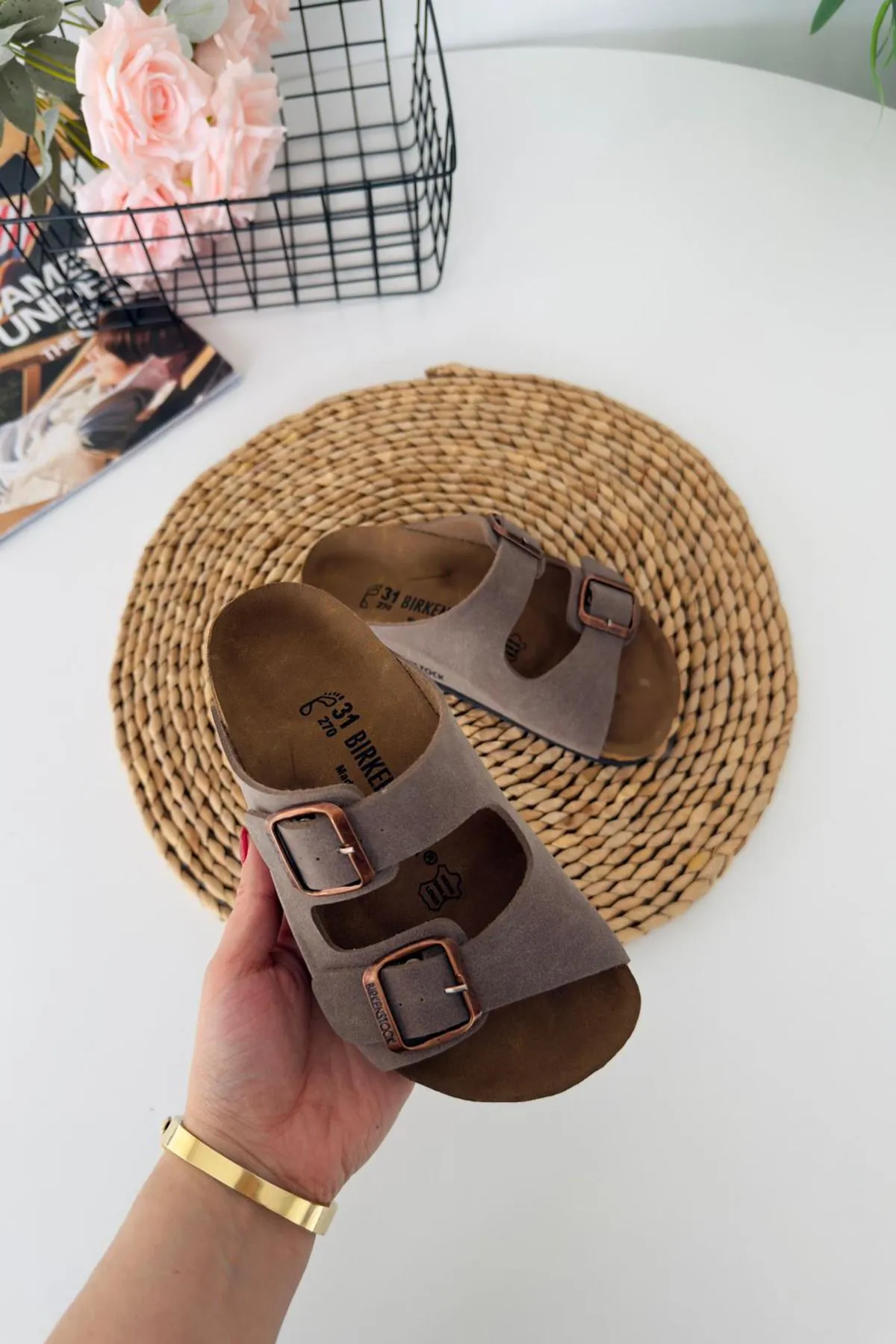 Miniğimin Cicileri Mantar Tabanlı Unisex Çocuk Terliği - Vizon