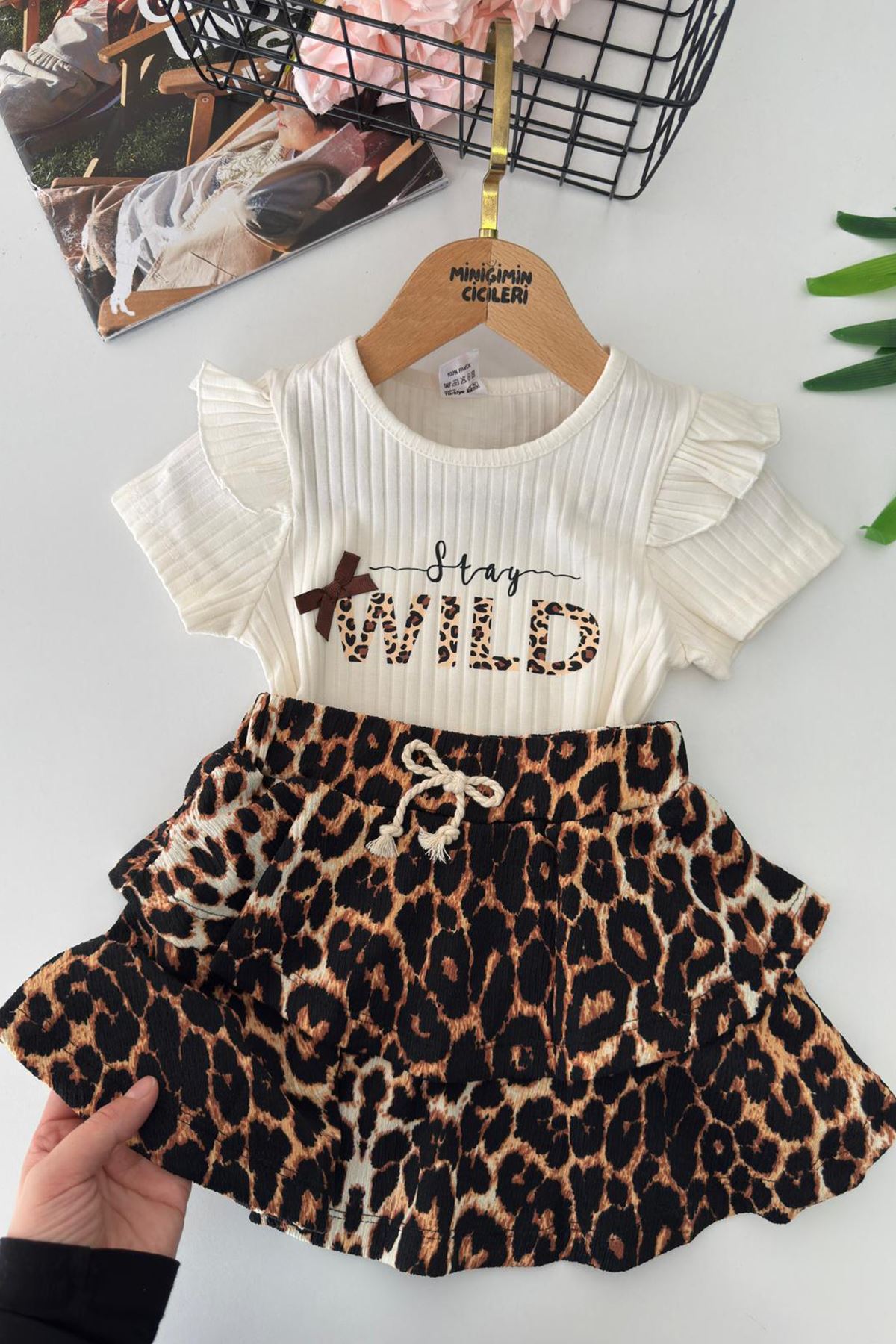 Miniğimin Cicileri Wild Leopar Etekli Kız Çocuk 2 li Takım - Kahverengi