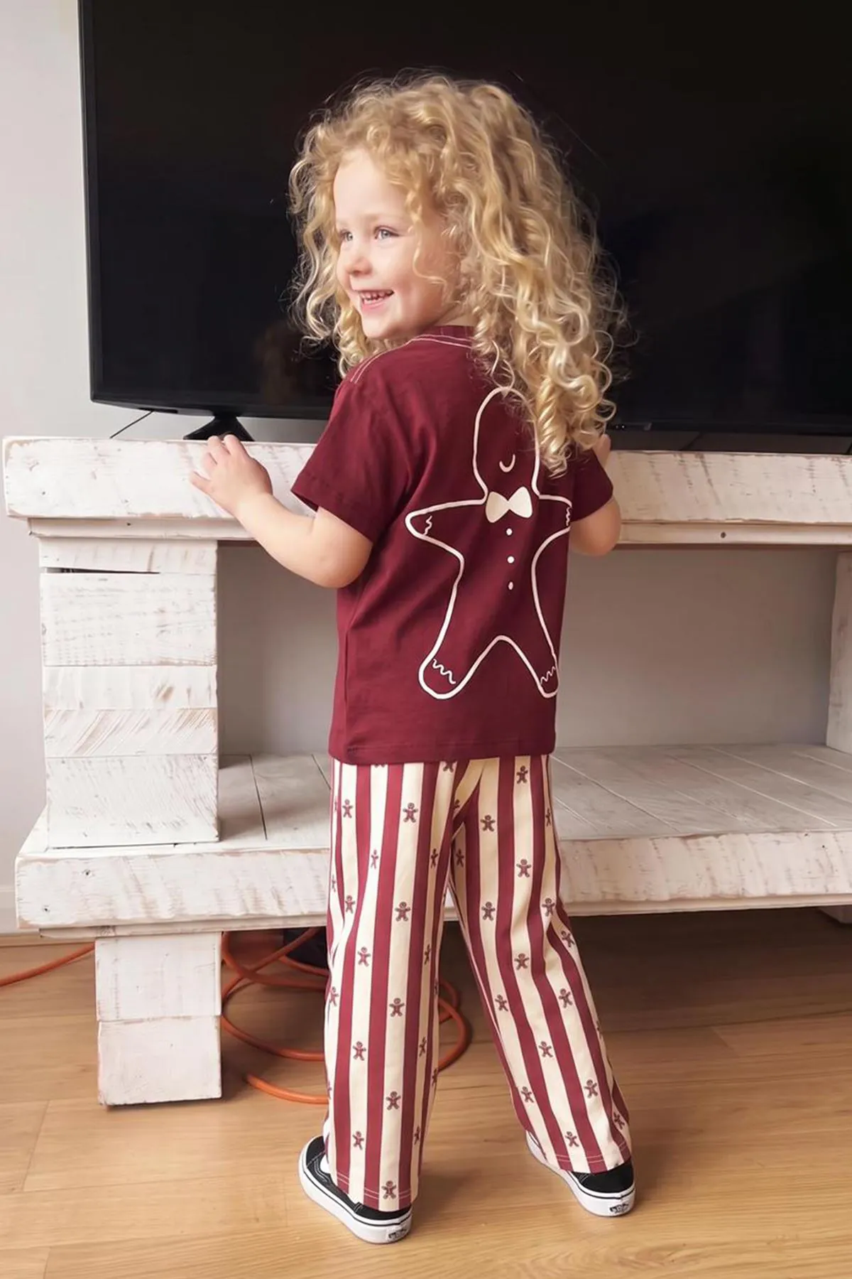 Miniğimin Cicileri Mr. Gingerbread Baskılı Çizgili Unisex Çocuk Takım - Bordo