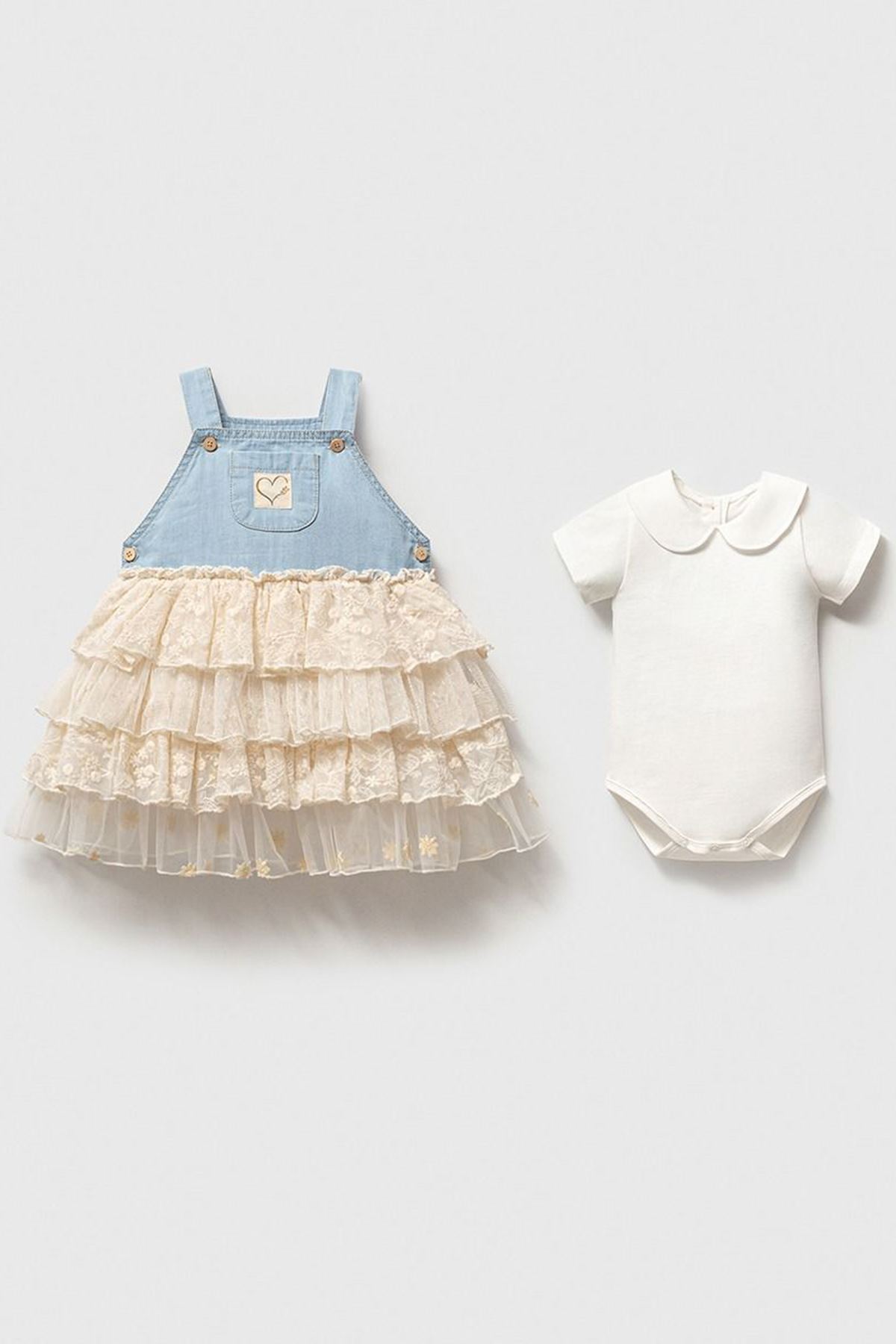 Miniğimin Cicileri Kot Jileli Dantel Etekli Kız Bebek Takım - Bebe Mavi