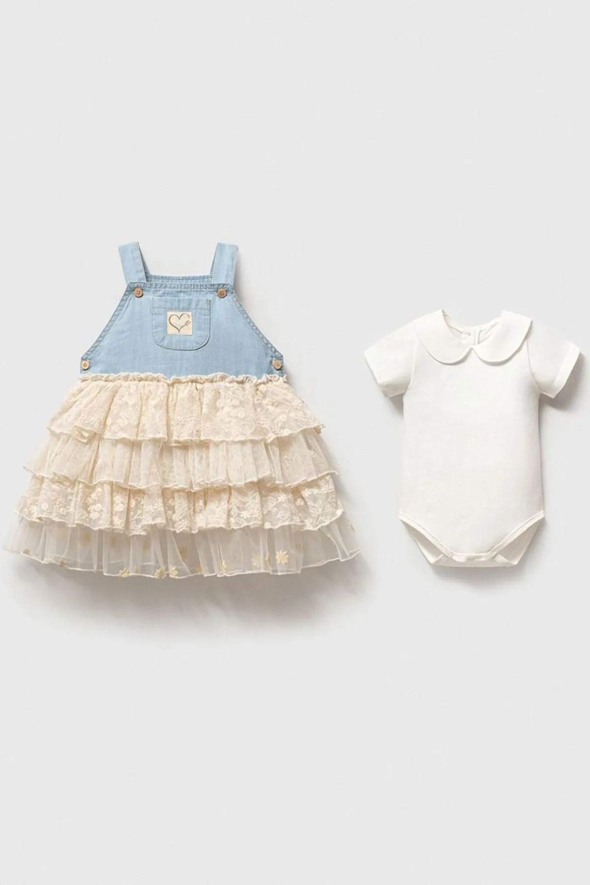 Miniğimin Cicileri Kot Jileli Dantel Etekli Kız Bebek Takım - Bebe Mavi