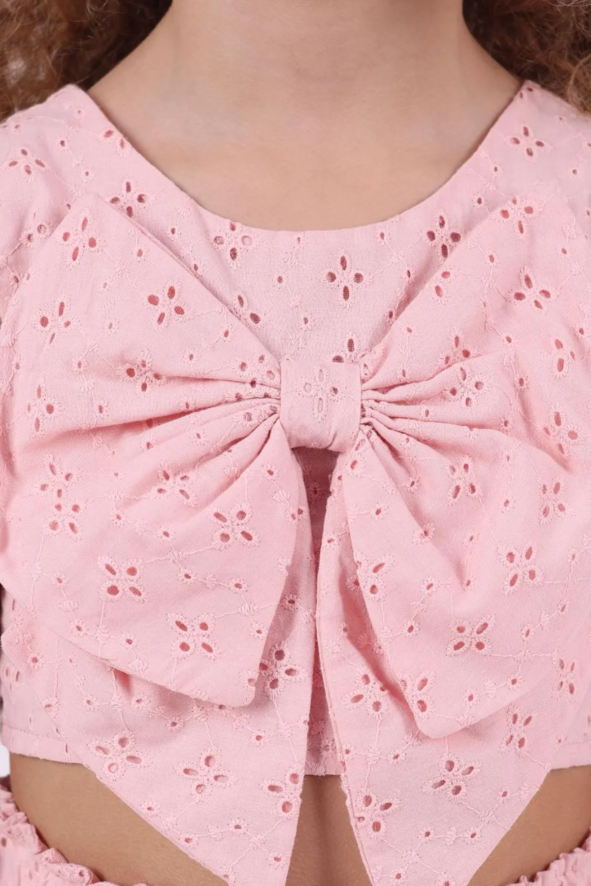 Miniğimin Cicileri Fiyonk Detaylı Brode Crop Kız Çocuk Takım - Pembe