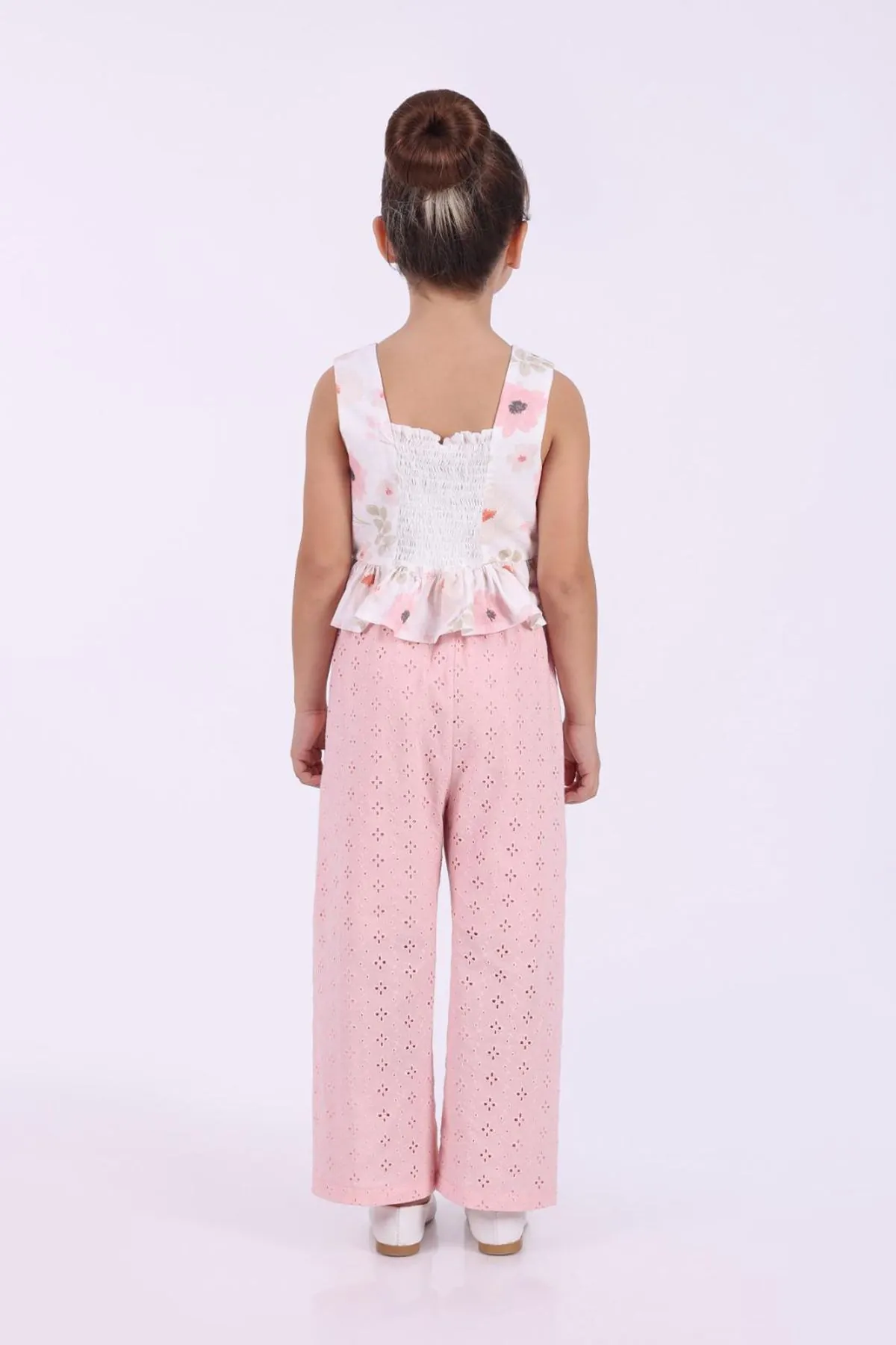 Miniğimin Cicileri Çiçekli Crop Brode Pantolonlu Kız Çocuk Takım - Pembe