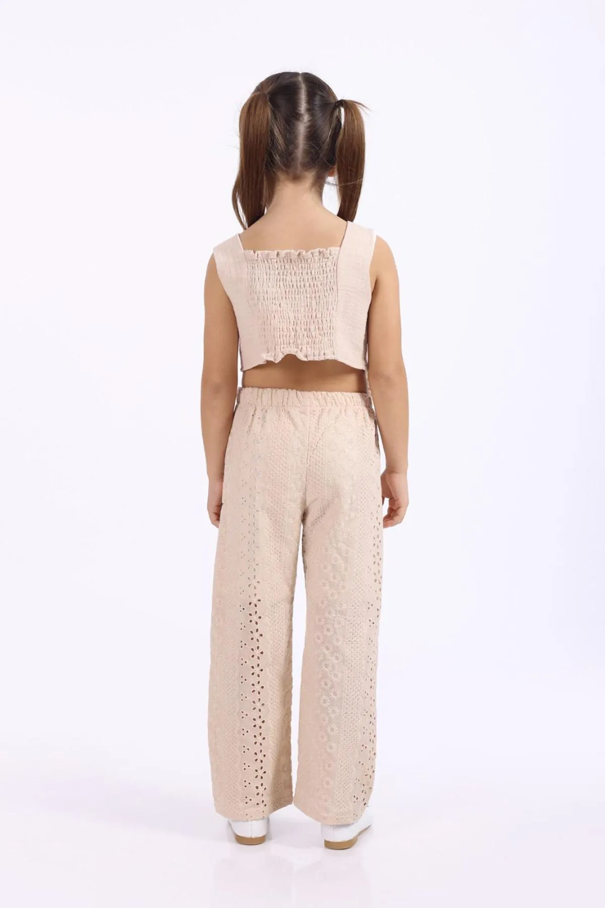 Miniğimin Cicileri Fiyonklu Crop Brode Pantolonlu Kız Çocuk Takım - Vizon