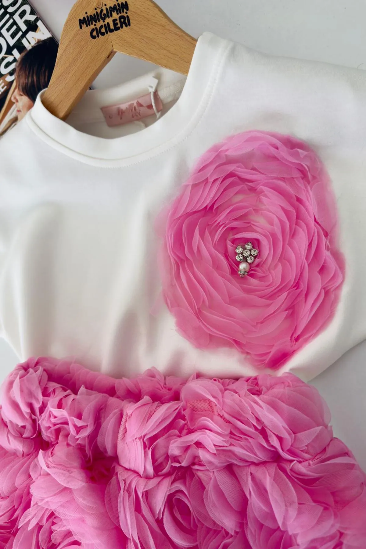 Miniğimin Cicileri Gül Detay Etekli Kız Çocuk 2 li Takım - Pembe