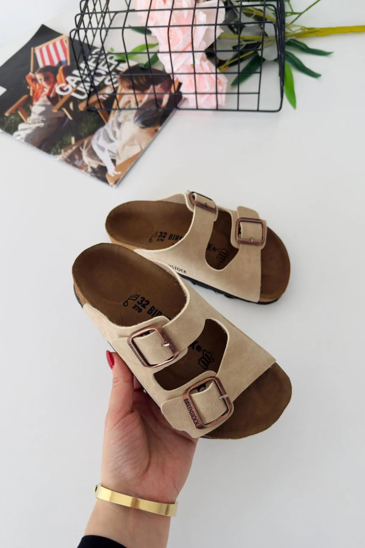 Miniğimin Cicileri Mantar Tabanlı Unisex Çocuk Terliği - Sütlü Kahve