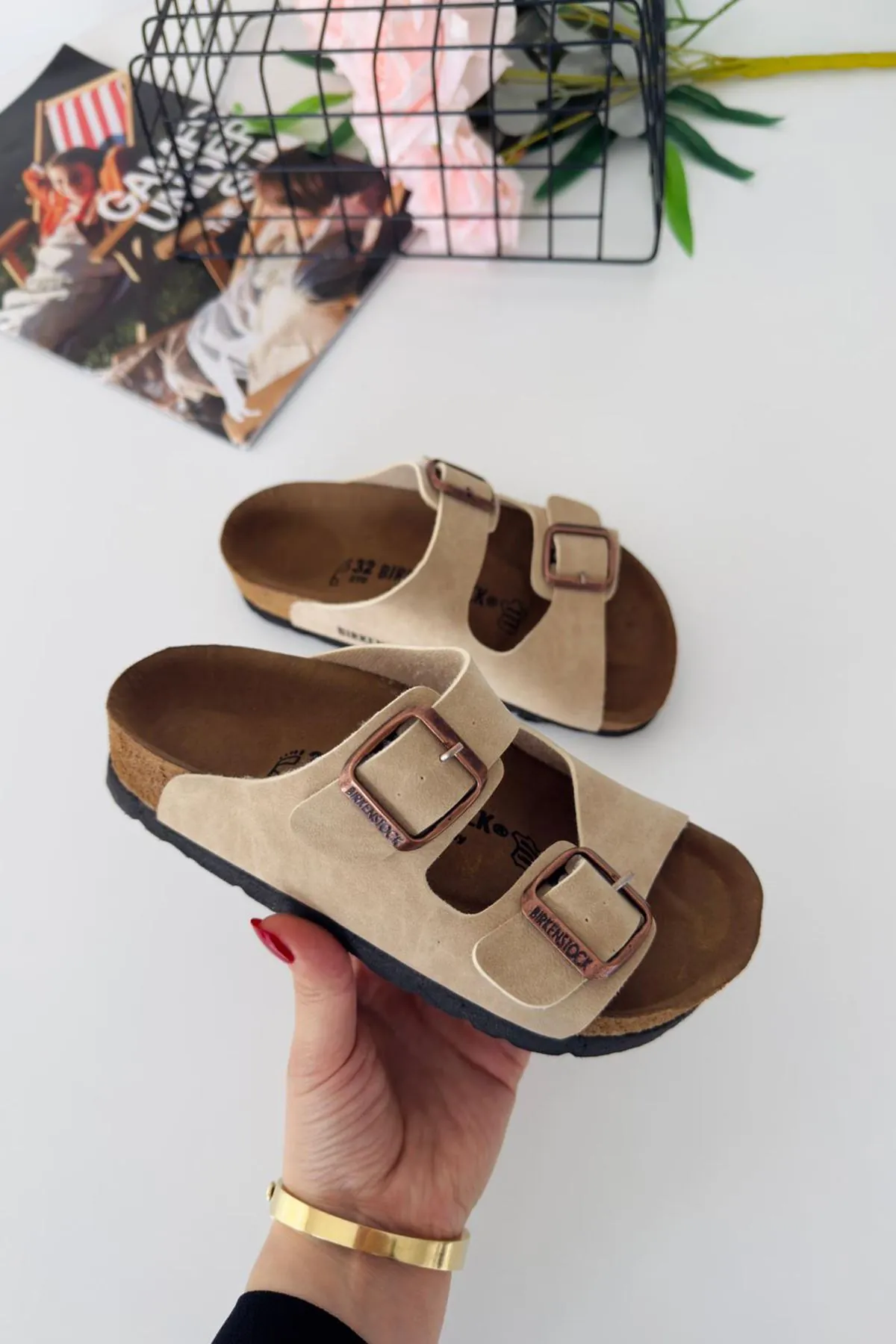 Miniğimin Cicileri Mantar Tabanlı Unisex Çocuk Terliği - Sütlü Kahve