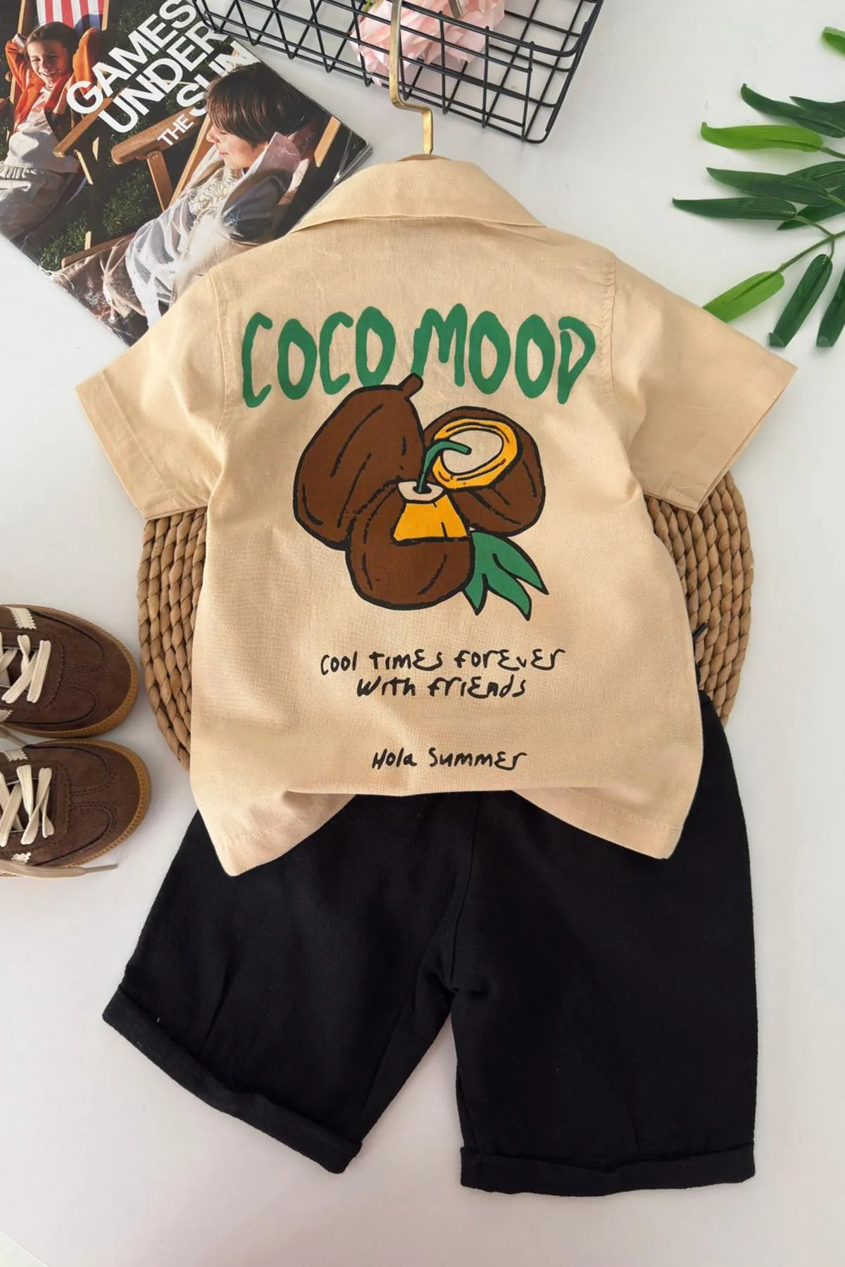 Miniğimin Cicileri Coco Mood Gömlekli Erkek Çocuk Şort Takım - Bej