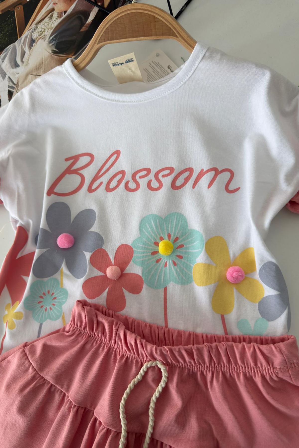 Miniğimin Cicileri Blossom Çiçek Baskılı Etekli Kız Çocuk Takım - Gül Kurusu