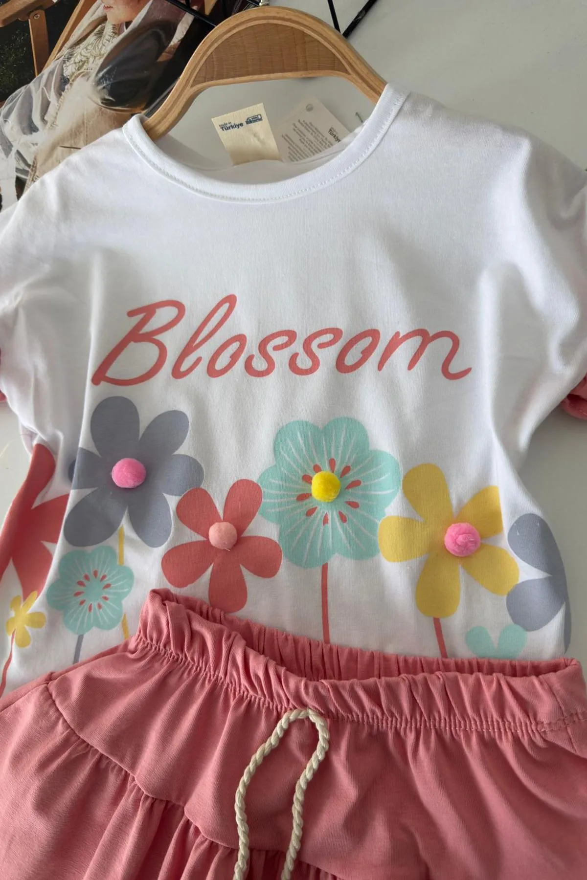 Miniğimin Cicileri Blossom Çiçek Baskılı Etekli Kız Çocuk Takım - Gül Kurusu