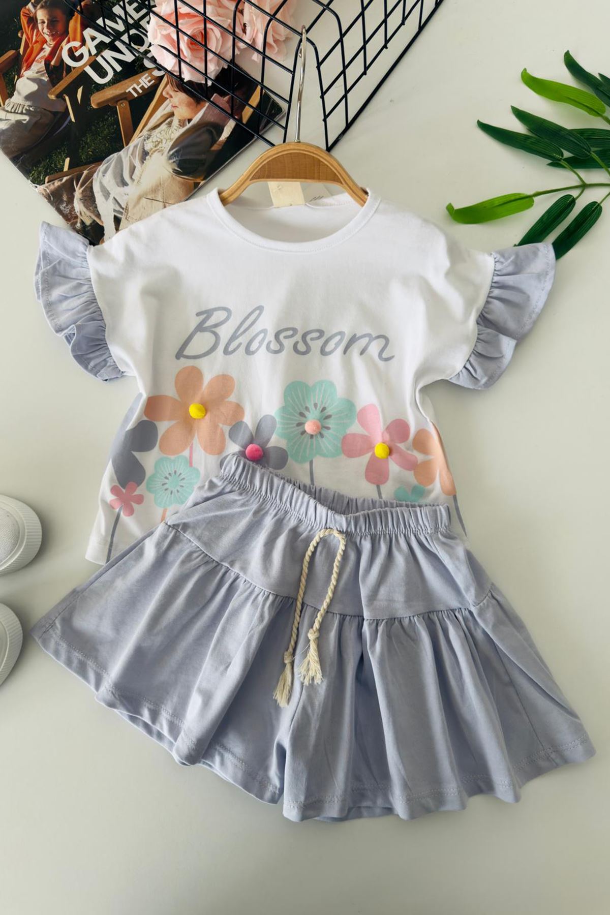 Miniğimin Cicileri Blossom Çiçek Baskılı Etekli Kız Çocuk Takım - Lila