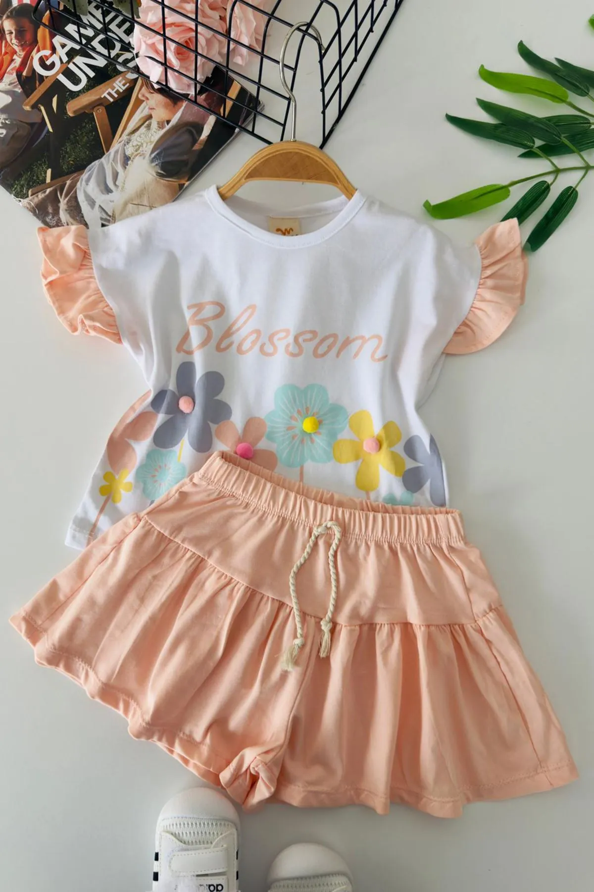 Miniğimin Cicileri Blossom Çiçek Baskılı Etekli Kız Çocuk Takım - Somon
