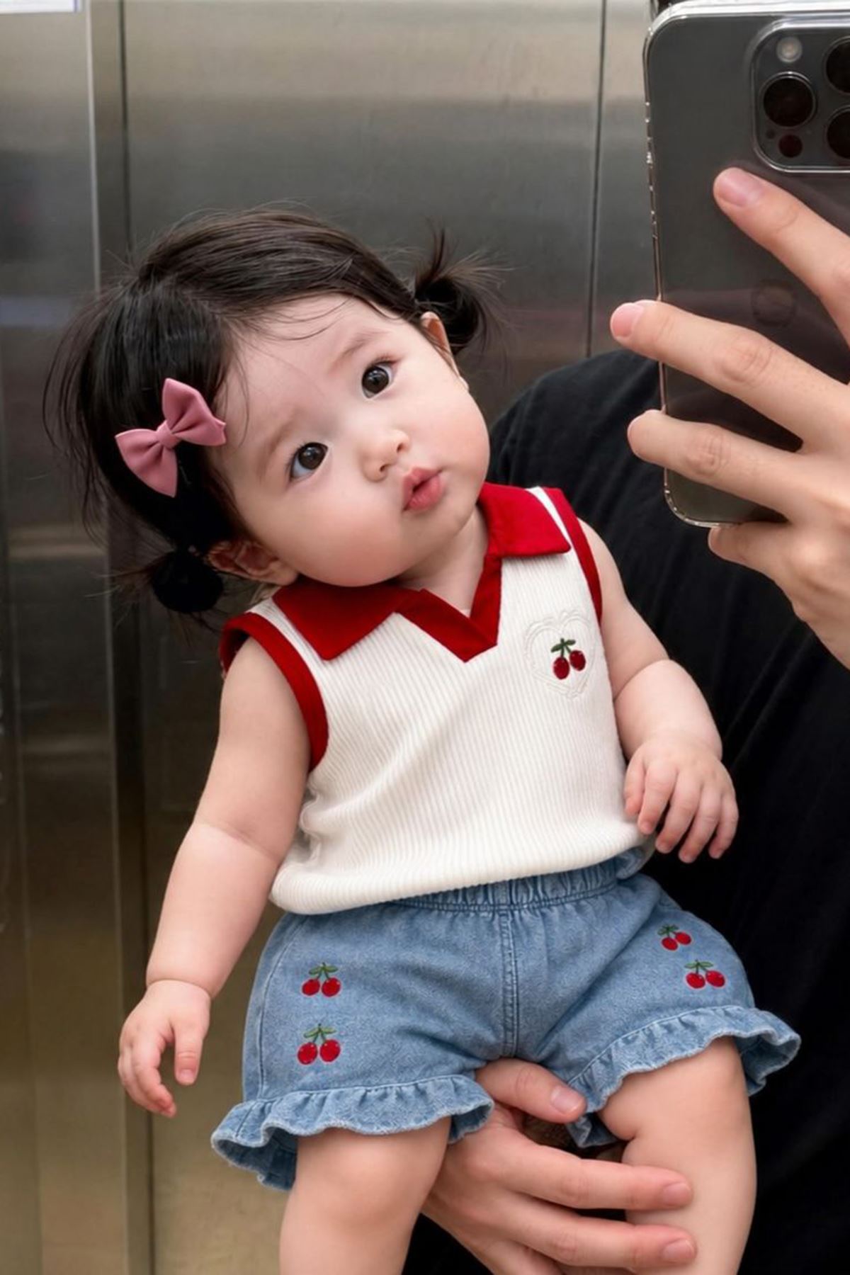 Miniğimin Cicileri Kiraz İşleme Detaylı Kız Bebek 2 li Takım - Kırmızı