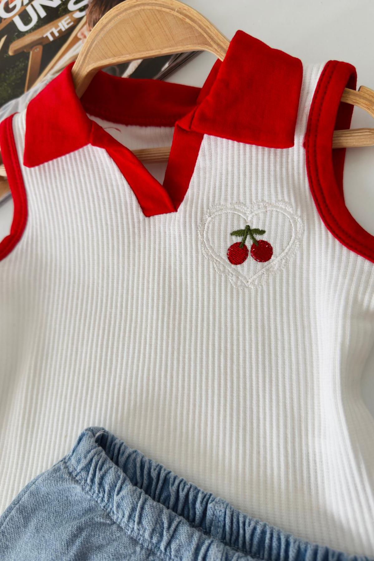 Miniğimin Cicileri Kiraz İşleme Detaylı Kız Bebek 2 li Takım - Kırmızı