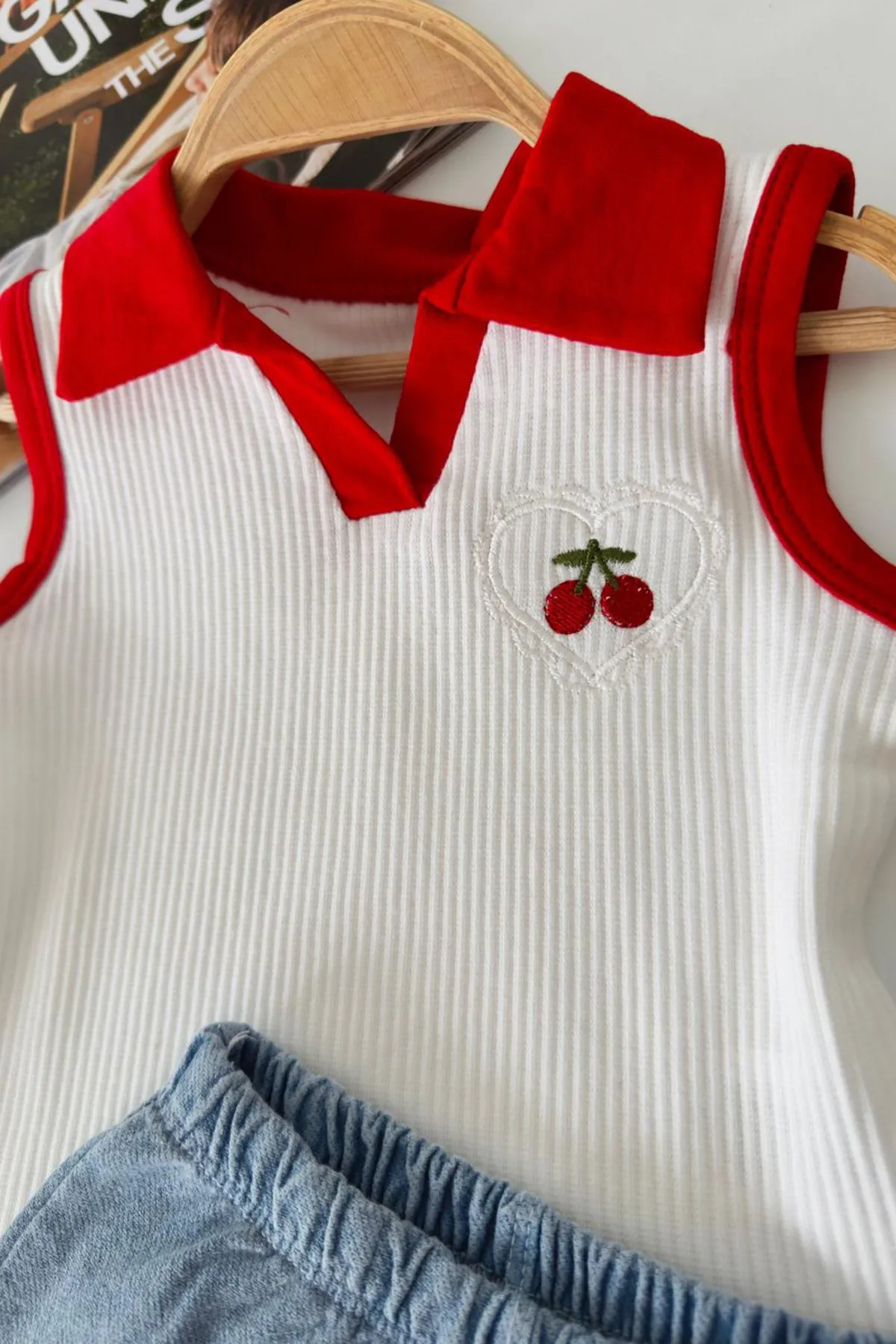 Miniğimin Cicileri Kiraz İşleme Detaylı Kız Bebek 2 li Takım - Kırmızı