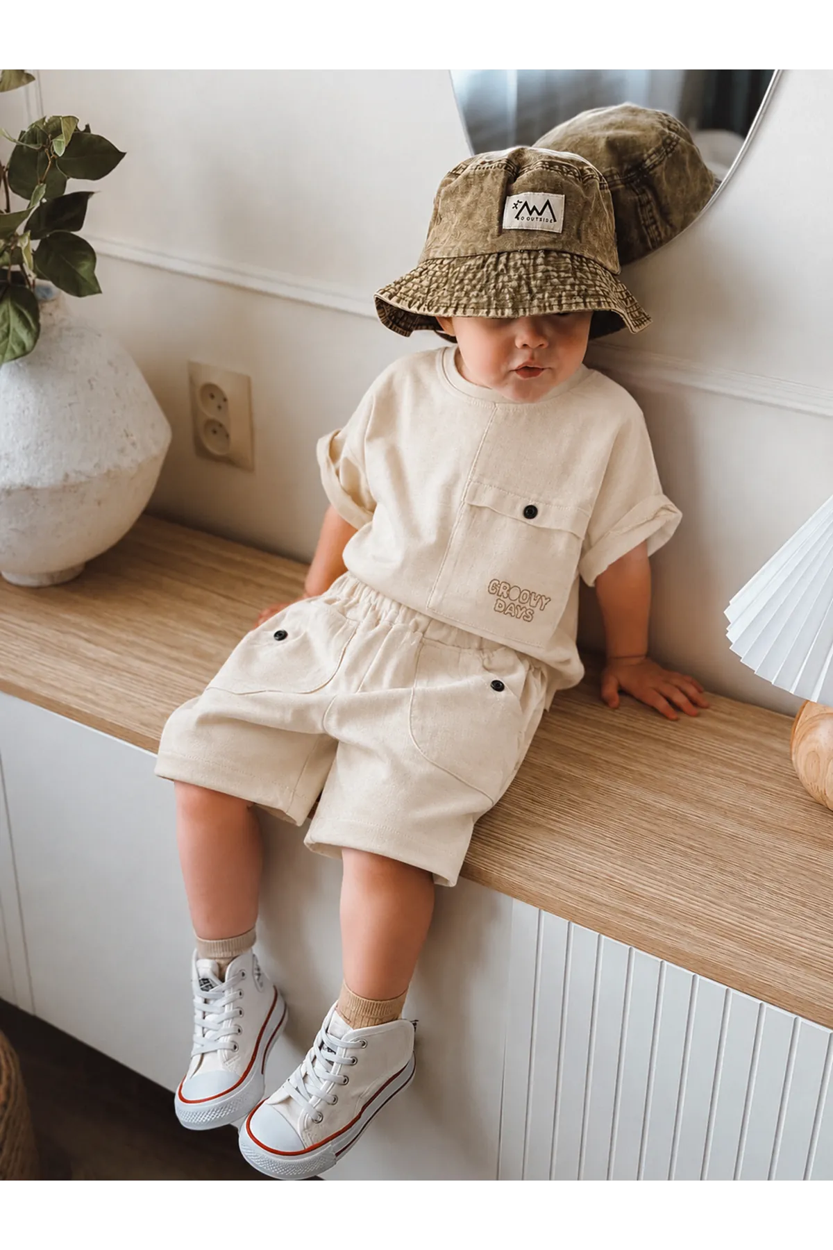 Miniğimin Cicileri Krem Groovy Days Erkek Çocuk Şortlu Takım - Bej