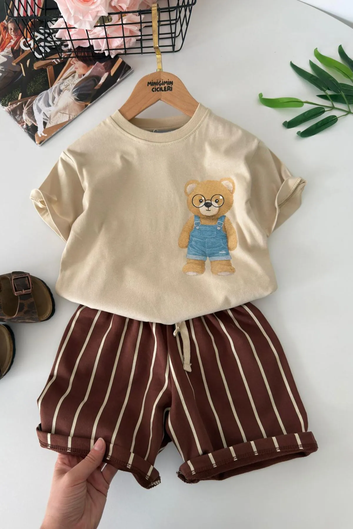 Miniğimin Cicileri Bear Baskılı Erkek Çocuk Şortlu Takım - Bej