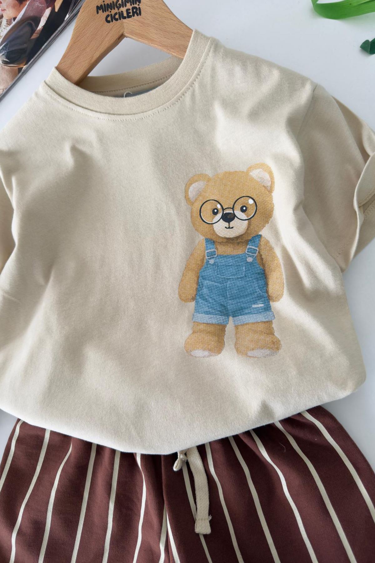 Miniğimin Cicileri Bear Baskılı Erkek Çocuk Şortlu Takım - Bej