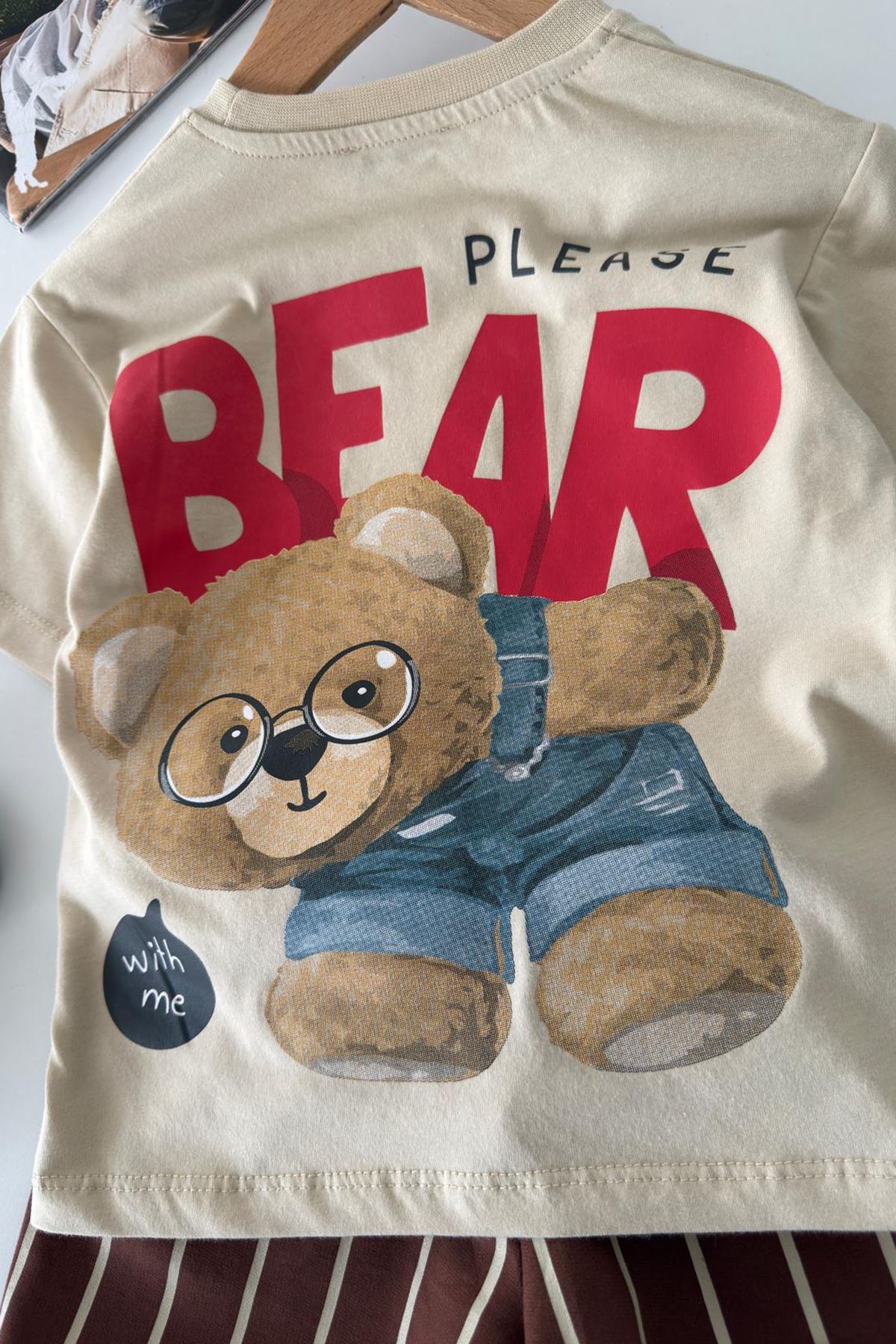 Miniğimin Cicileri Bear Baskılı Erkek Çocuk Şortlu Takım - Bej