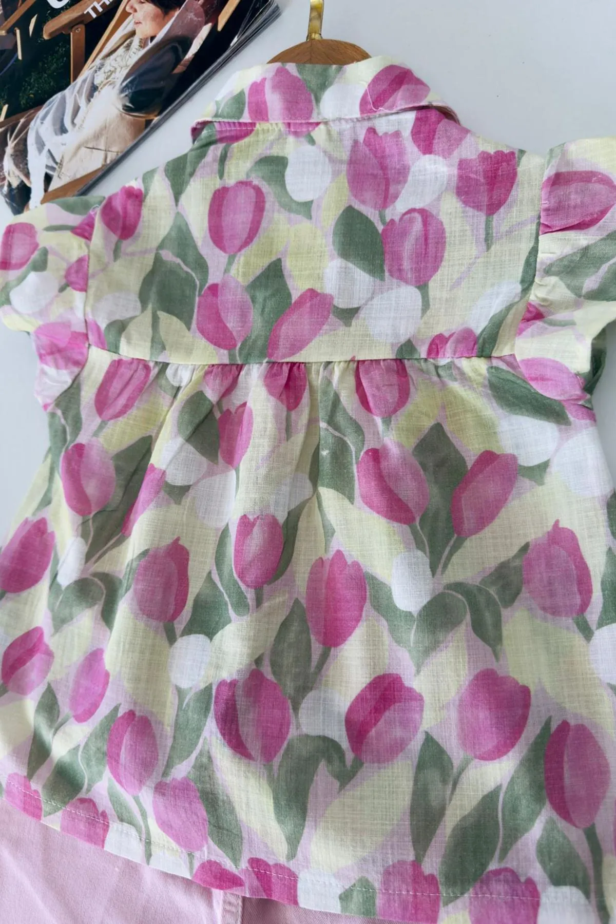 Miniğimin Cicileri Lale Desenli Kız Çocuk Gömlek Şort Takım - Açık Pembe