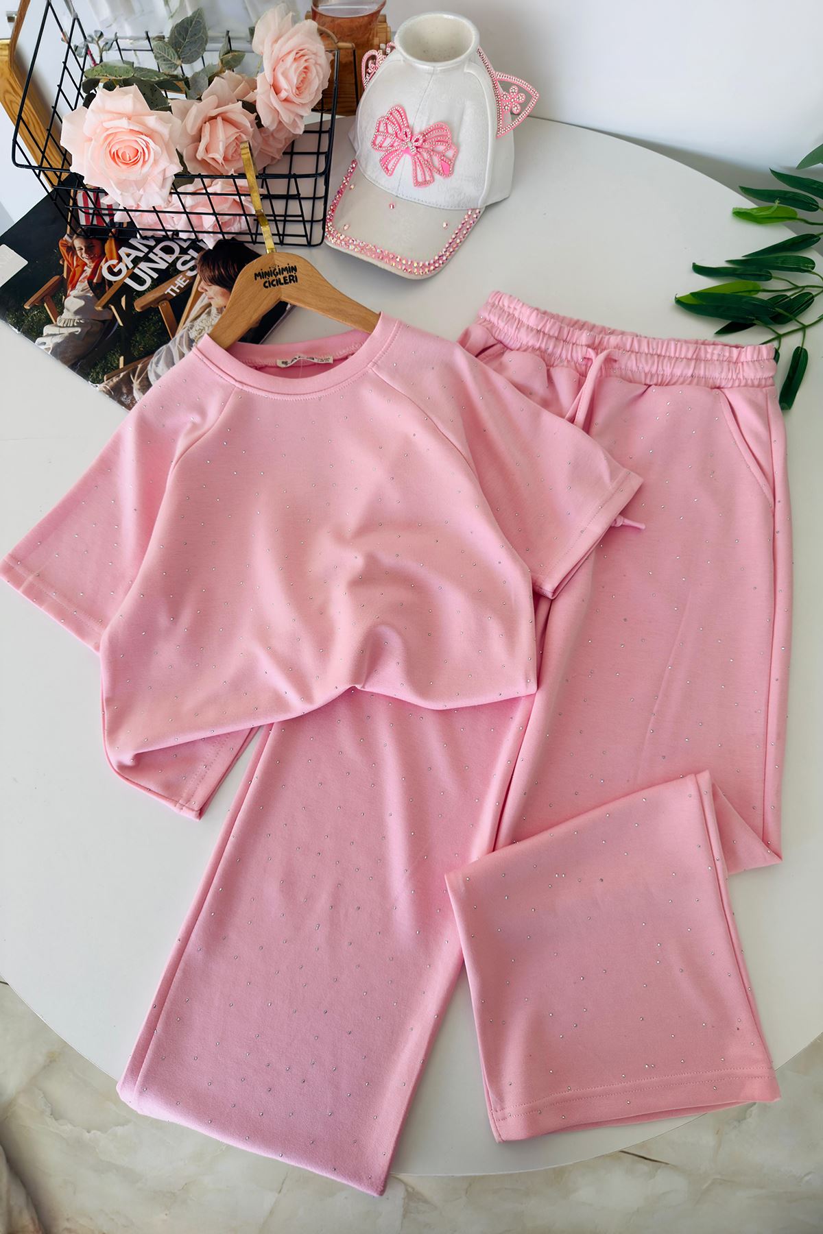 Miniğimin Cicileri Taş İşlemeli Oversize Oysho Kız Çocuk İkili Takım - Pembe