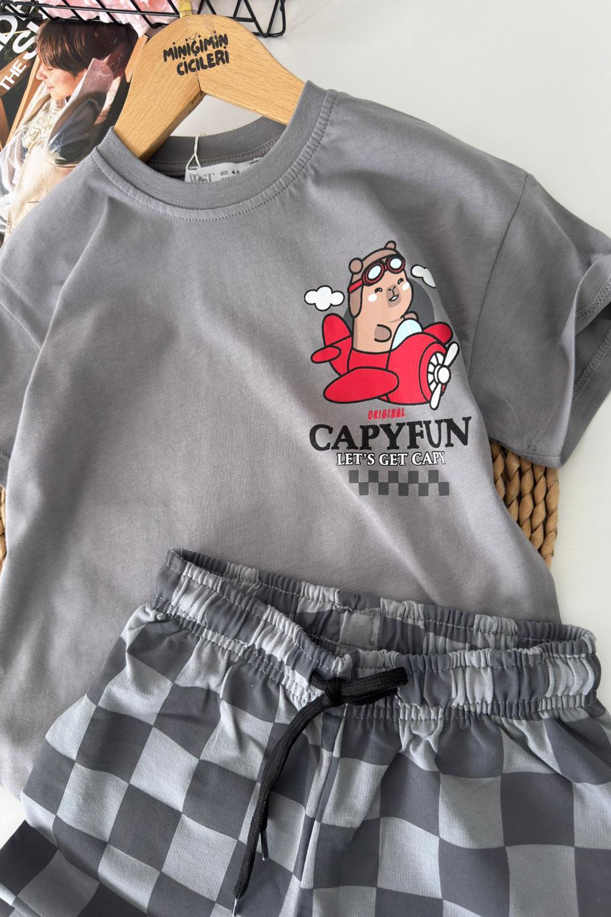 Miniğimin Cicileri Arka ve Ön Cpyfn Baskılı Unisex Çocuk Takım - Gri