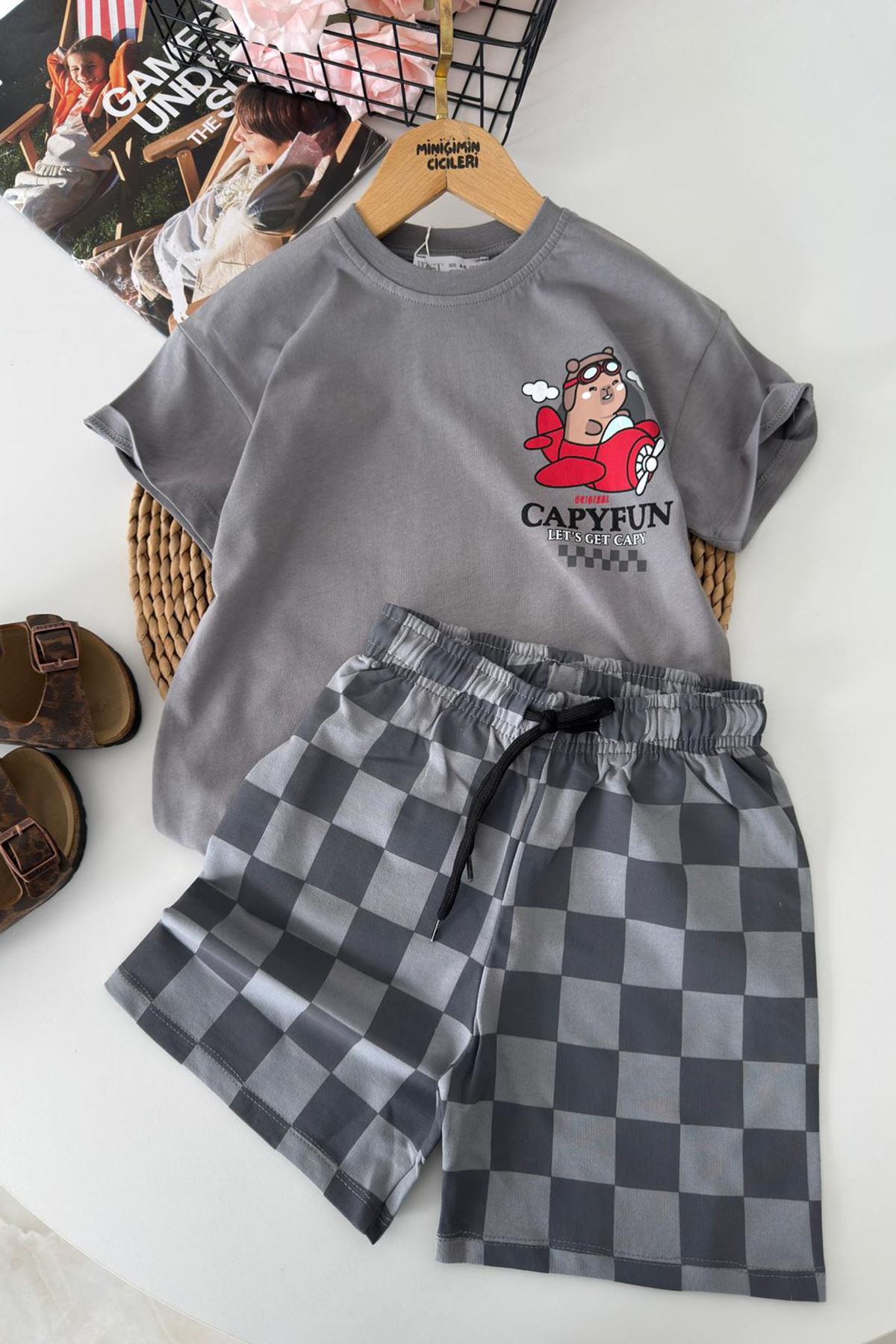 Miniğimin Cicileri Arka ve Ön Cpyfn Baskılı Unisex Çocuk Takım - Gri