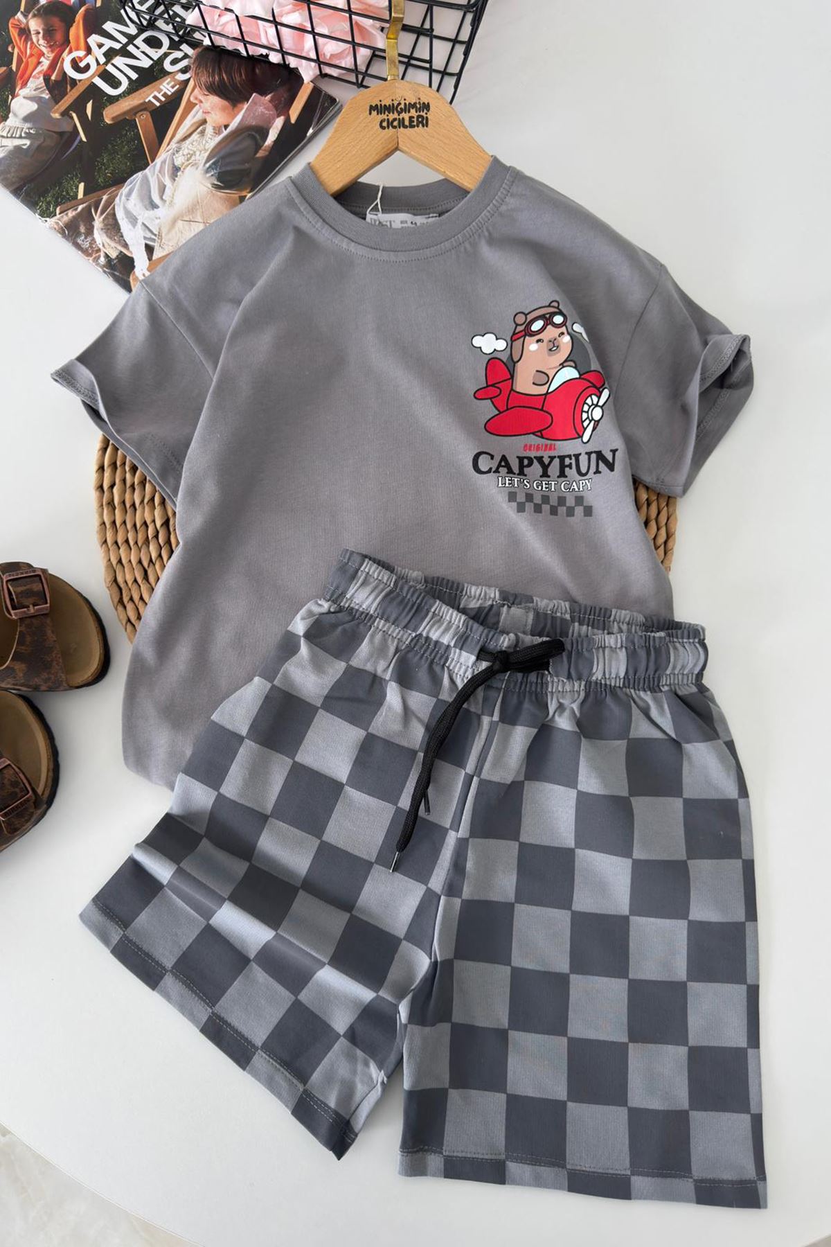 Miniğimin Cicileri Arka ve Ön Cpyfn Baskılı Unisex Çocuk Takım - Gri