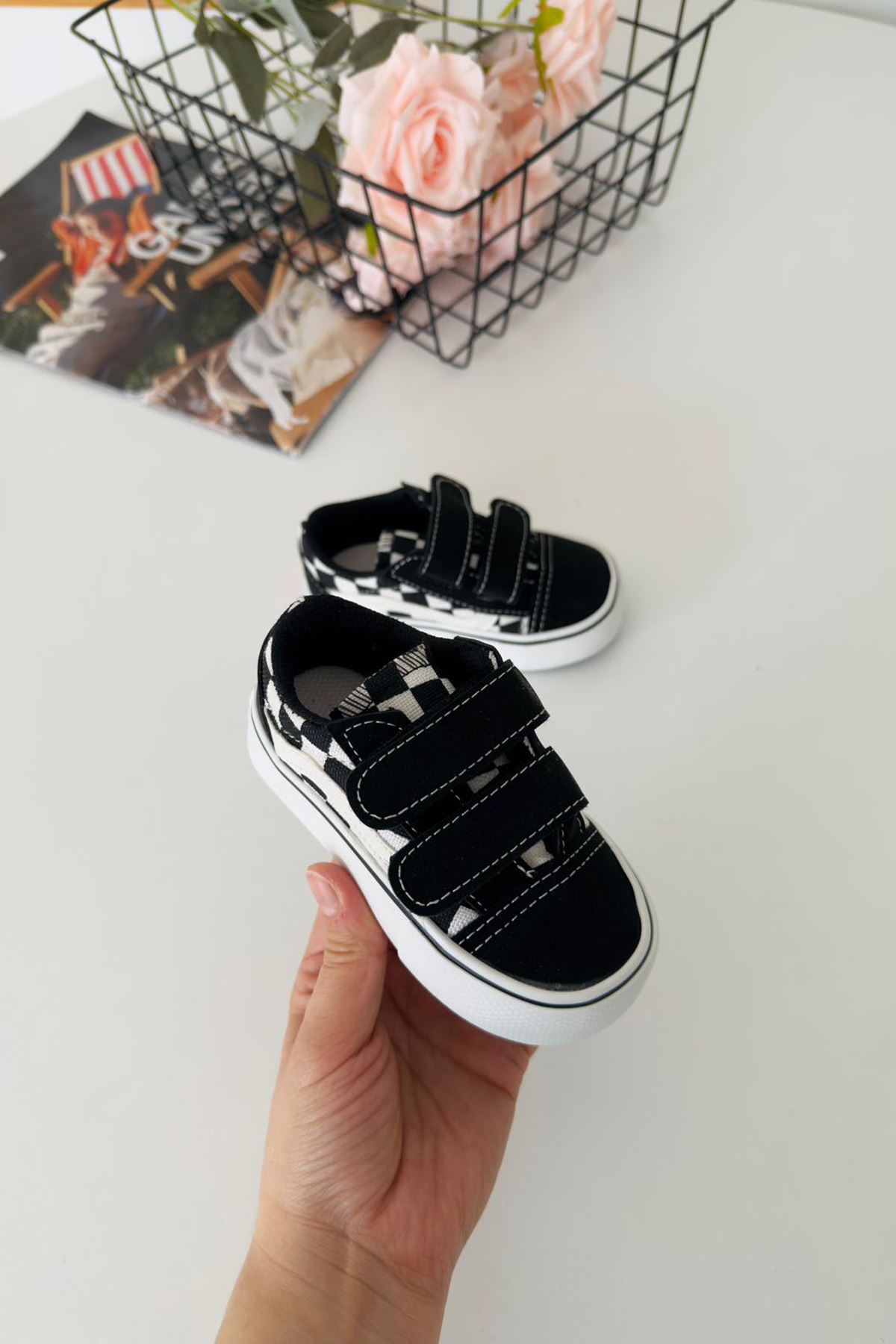 Miniğimin Cicileri Dama Detaylı Unisex Çocuk Spor Ayakkabı - Siyah - Beyaz
