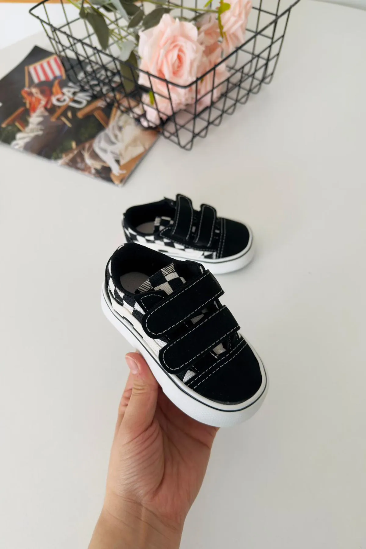 Miniğimin Cicileri Dama Detaylı Unisex Çocuk Spor Ayakkabı - Siyah - Beyaz
